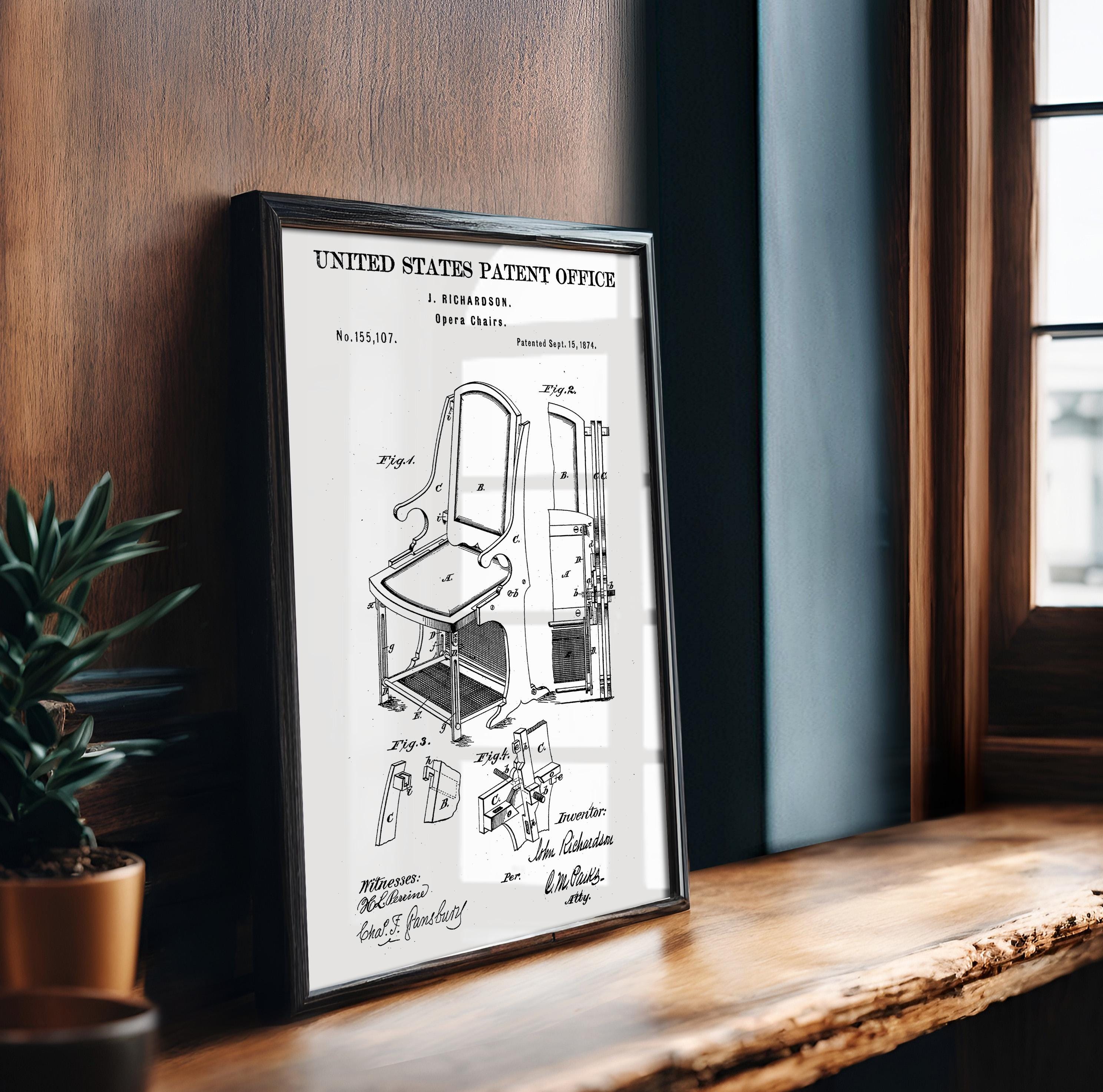 Opera Chair Patent Poster - Vintage print, theatrical design, classic decor, actor gift, cinephile gift, history of cinema art (US155107)