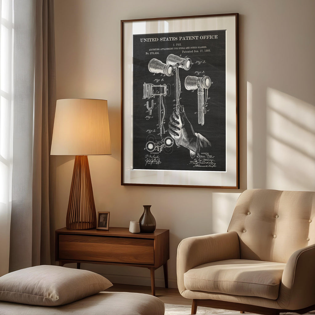 Opera Glasses Patent Poster - Vintage Wall Art, Perfect Gift for Art and Film Lovers, movie room decor, historical print [US376434]