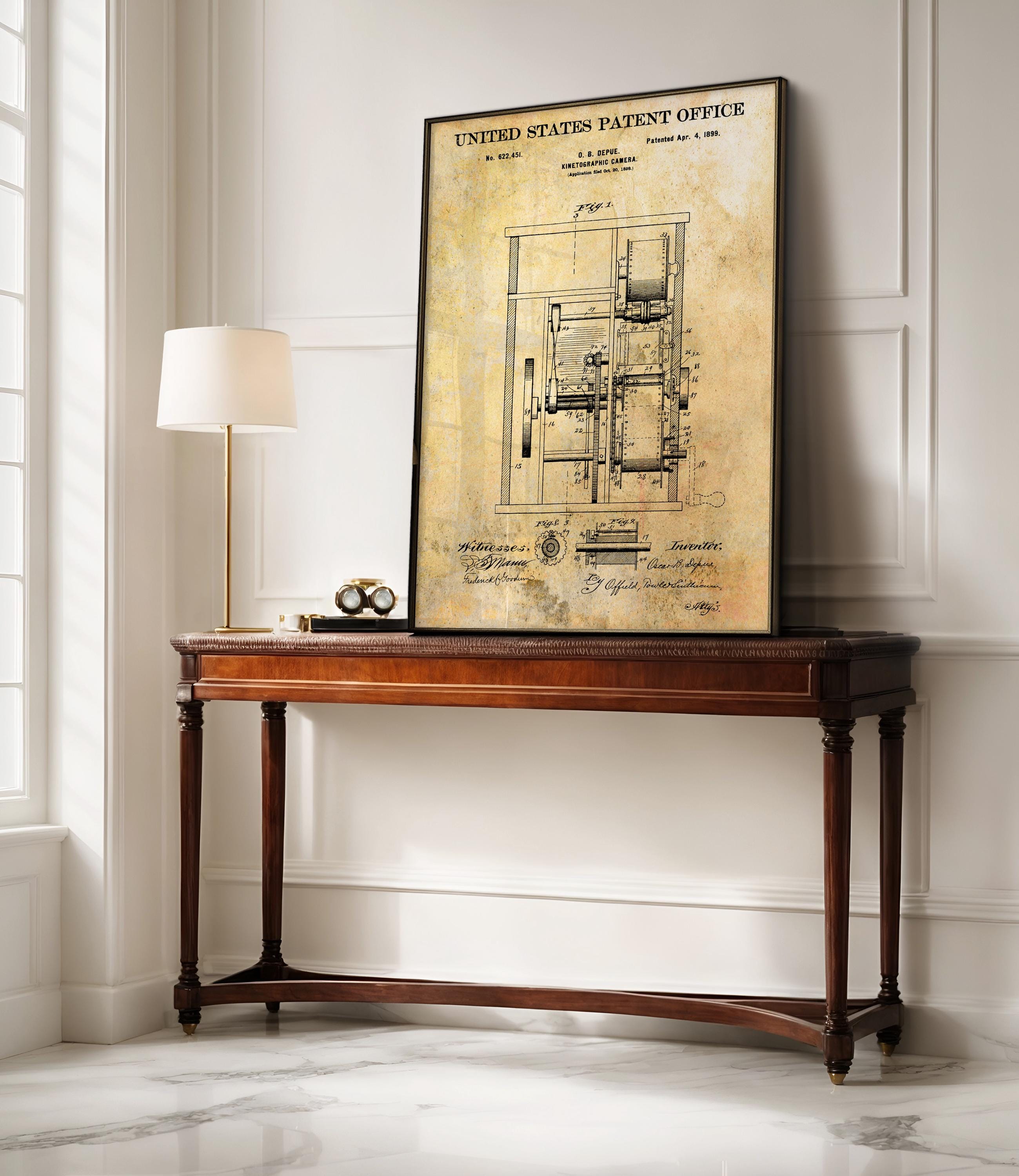 Kinetographic Camera (Depue) Patent Poster - Vintage Film Equipment Print, Movie History Wall Art for Collectors, cinema decor (US622451)