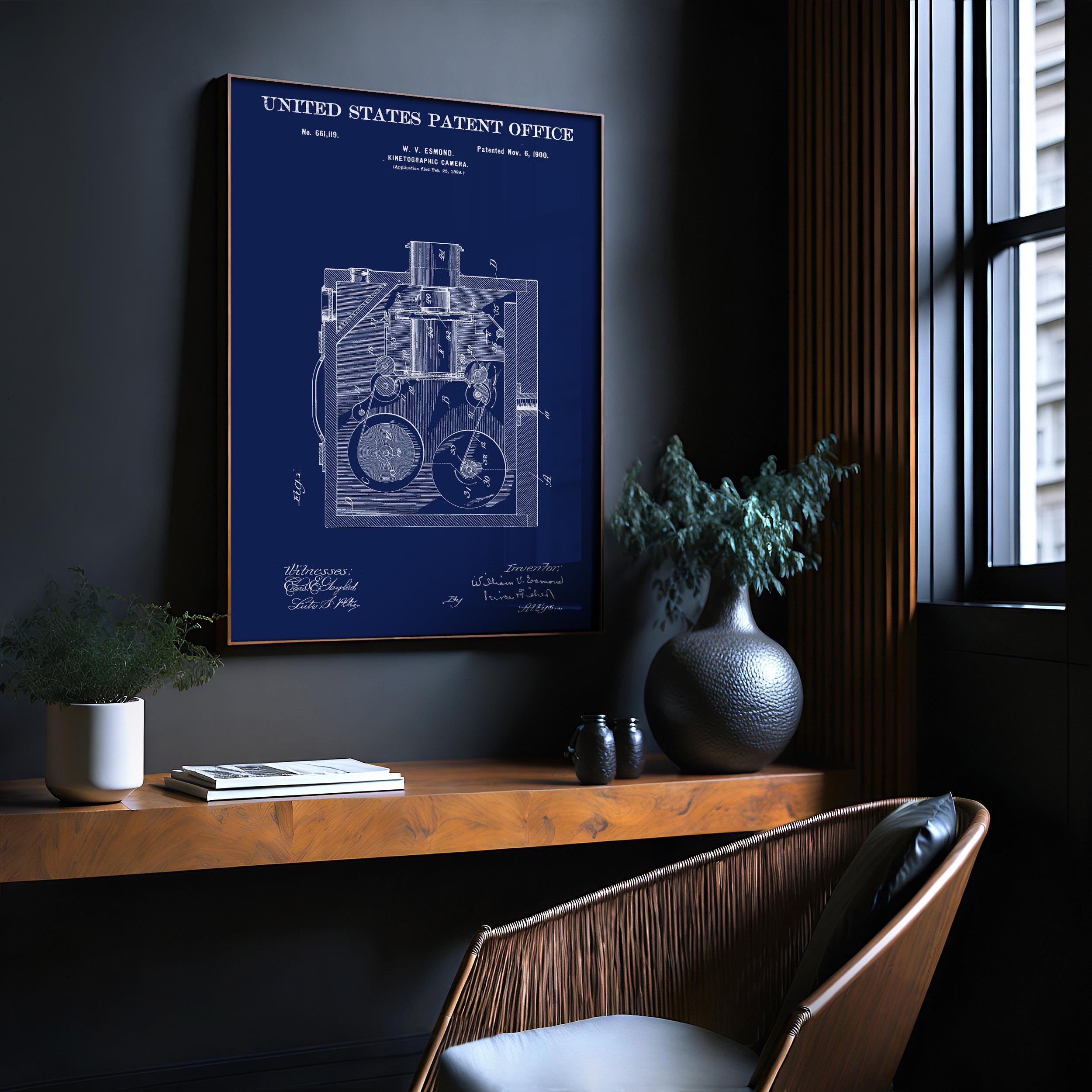 Kinetographic Camera (Esmond) Patent Poster - Historic Movie Camera Art, Gift for Film History Fans, vintage cinema print (US661119-1)