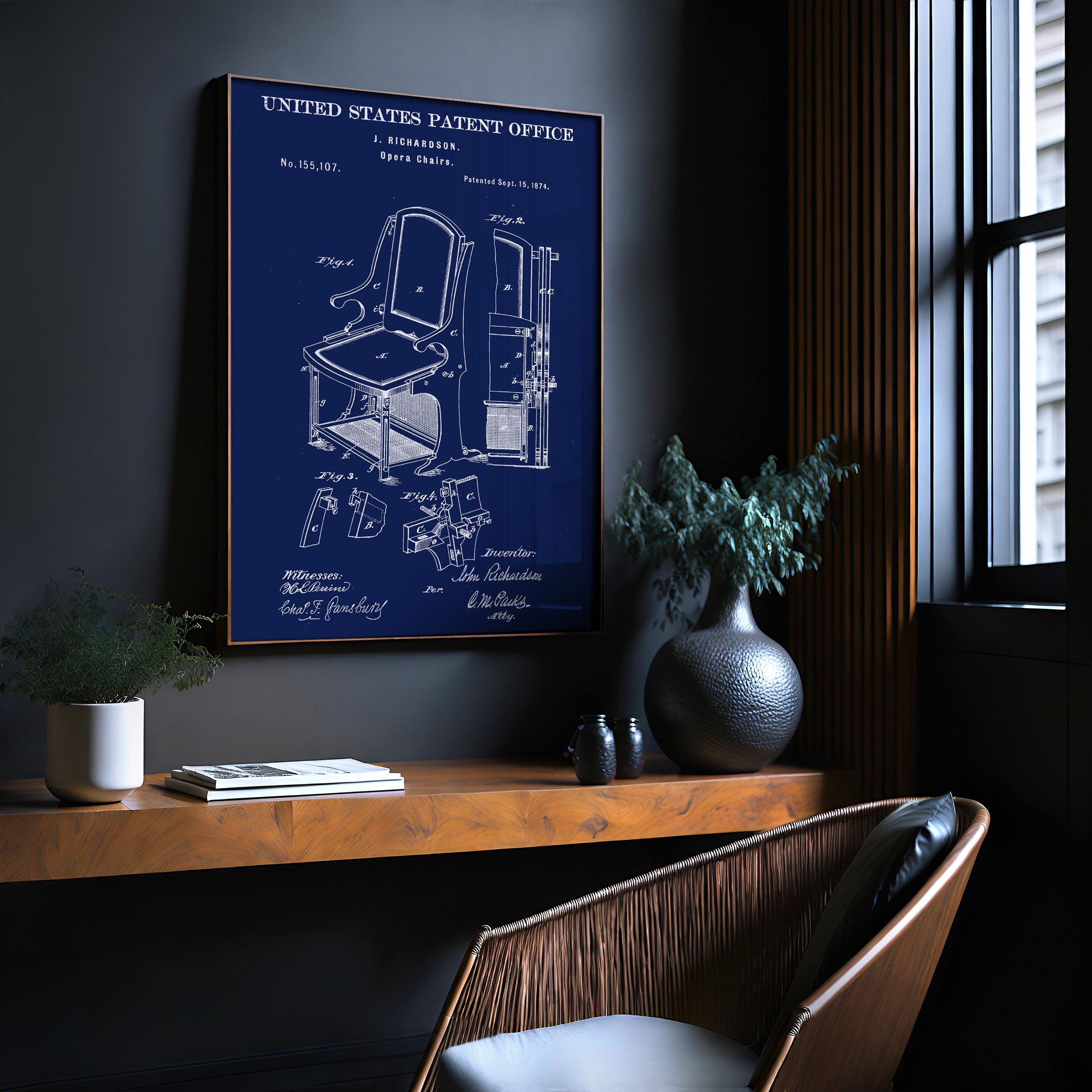 Opera Chair Patent Poster - Vintage print, theatrical design, classic decor, actor gift, cinephile gift, history of cinema art (US155107)