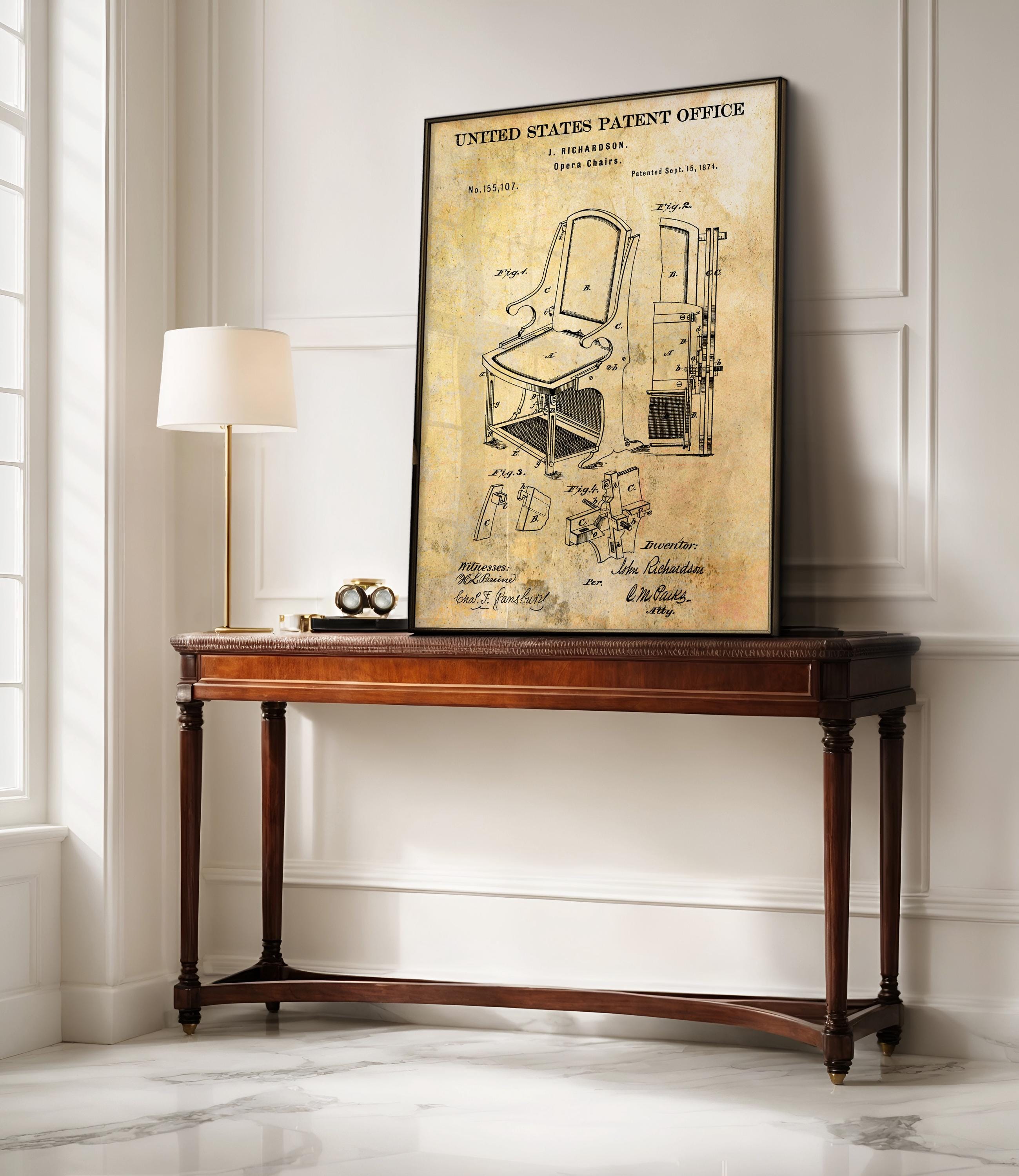 Opera Chair Patent Poster - Vintage print, theatrical design, classic decor, actor gift, cinephile gift, history of cinema art (US155107)
