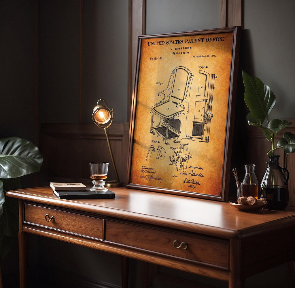 Opera Chair Patent Poster - Vintage print, theatrical design, classic decor, actor gift, cinephile gift, history of cinema art (US155107)