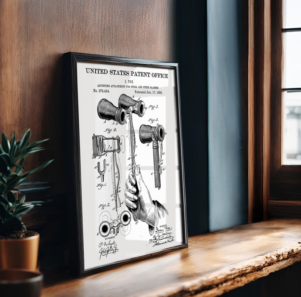 Opera Glasses Patent Poster - Vintage Wall Art, Perfect Gift for Art and Film Lovers, movie room decor, historical print [US376434]