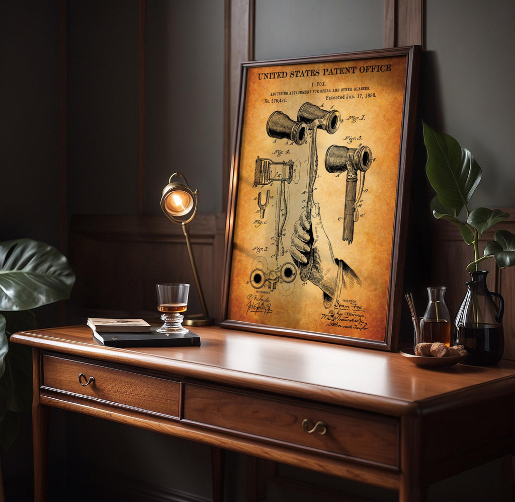 Opera Glasses Patent Poster - Vintage Wall Art, Perfect Gift for Art and Film Lovers, movie room decor, historical print [US376434]