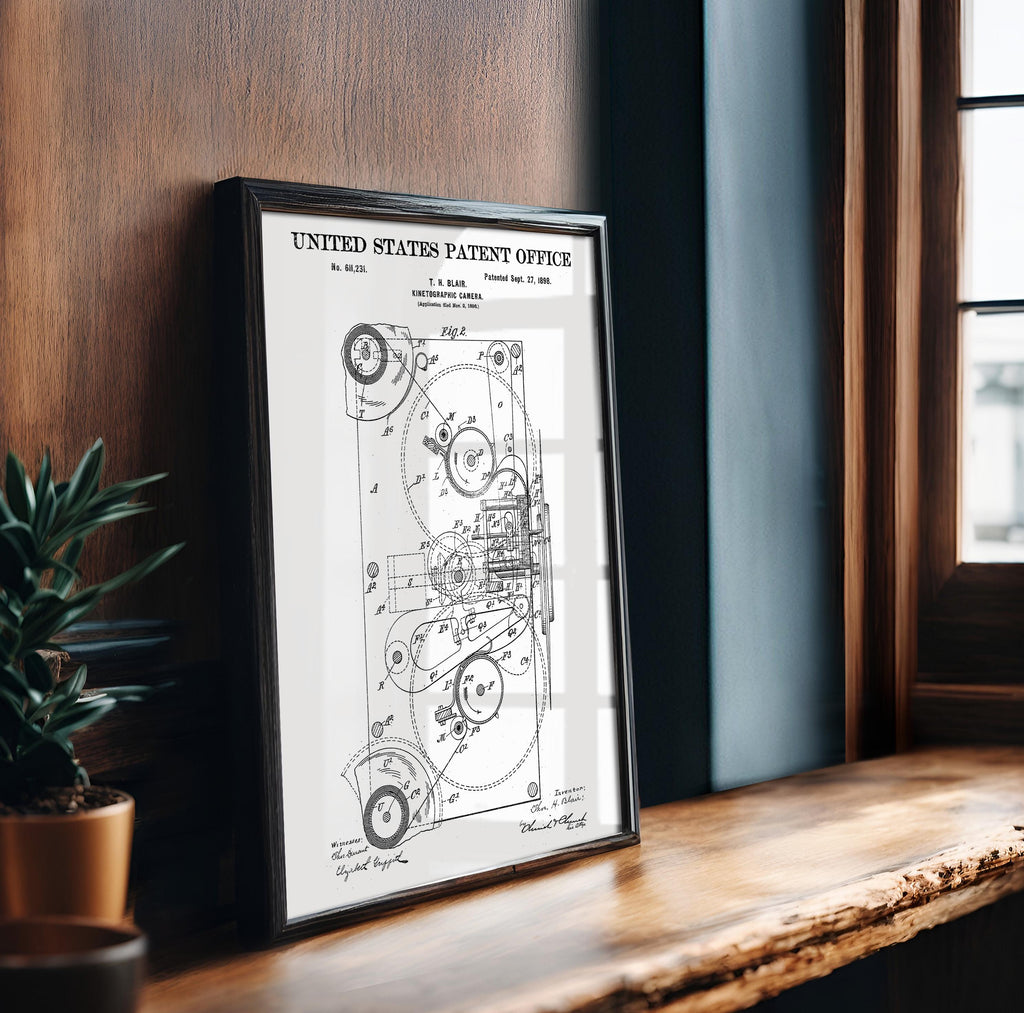 Kinetographic Camera (Blair) Patent Poster - Historic Cinema Wall Art, Perfect Gift for Movie Enthusiasts, vintage film print (US611231)