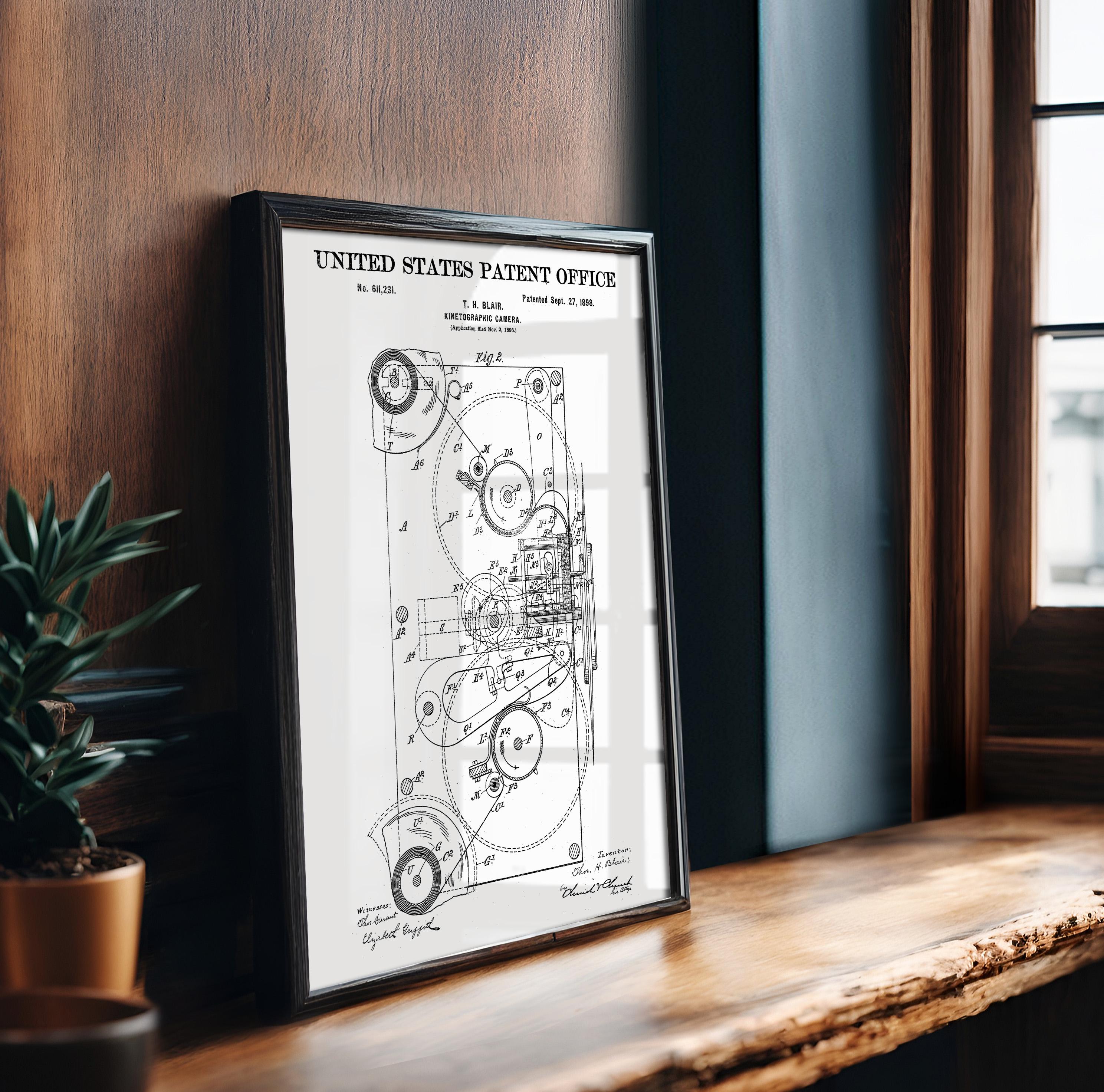 Kinetographic Camera (Blair) Patent Poster - Historic Cinema Wall Art, Perfect Gift for Movie Enthusiasts, vintage film print (US611231)