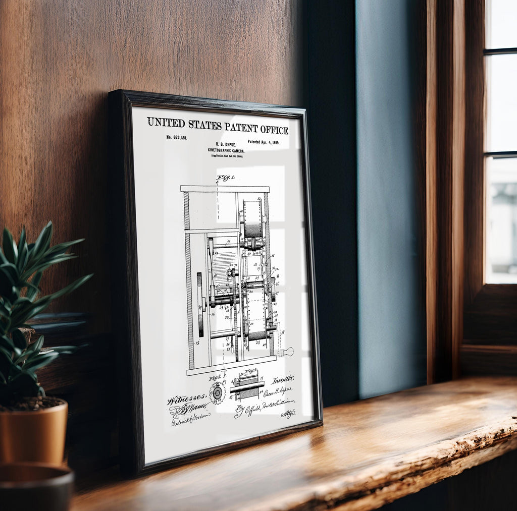 Kinetographic Camera (Depue) Patent Poster - Vintage Film Equipment Print, Movie History Wall Art for Collectors, cinema decor (US622451)