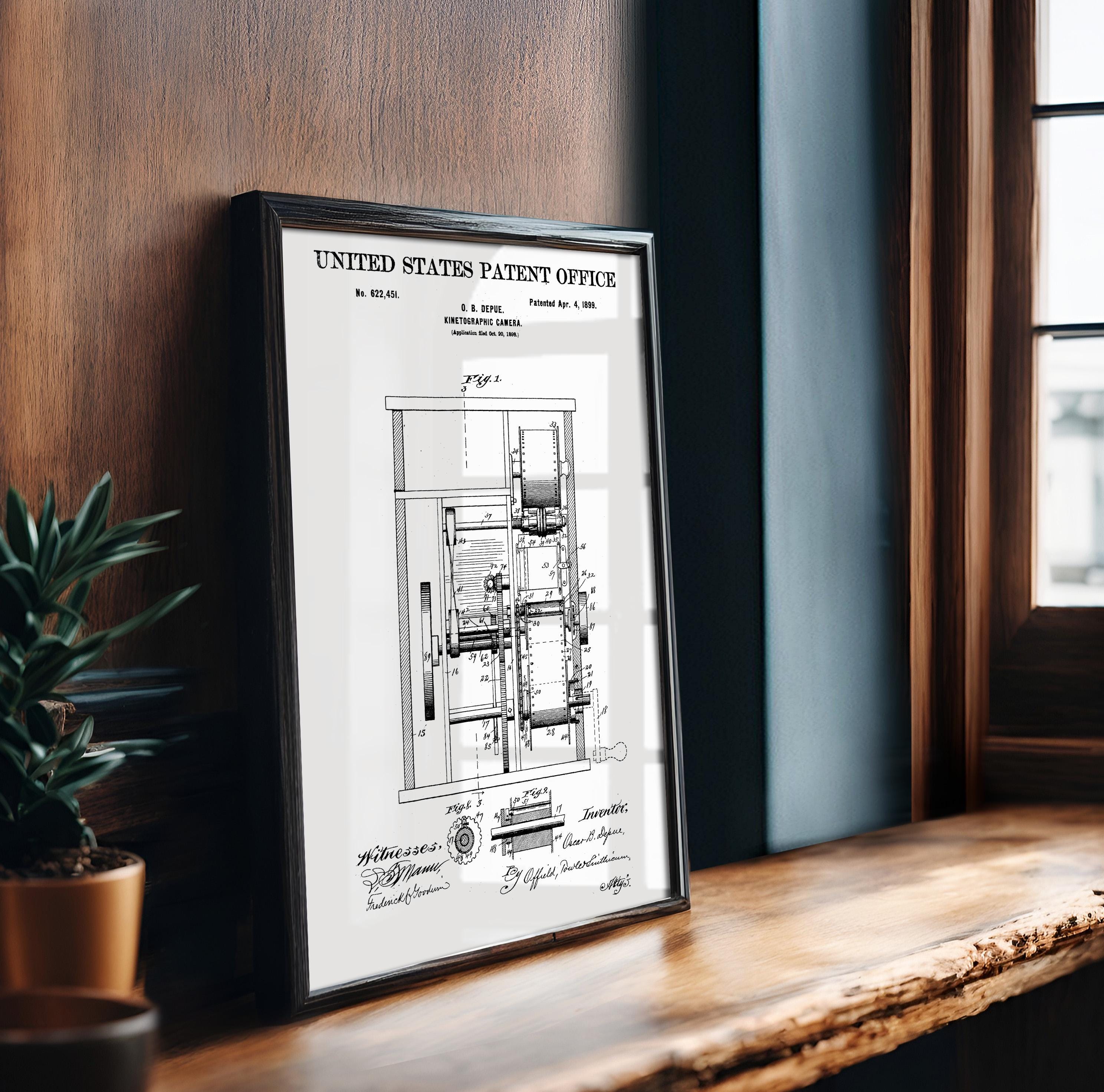 Kinetographic Camera (Depue) Patent Poster - Vintage Film Equipment Print, Movie History Wall Art for Collectors, cinema decor (US622451)