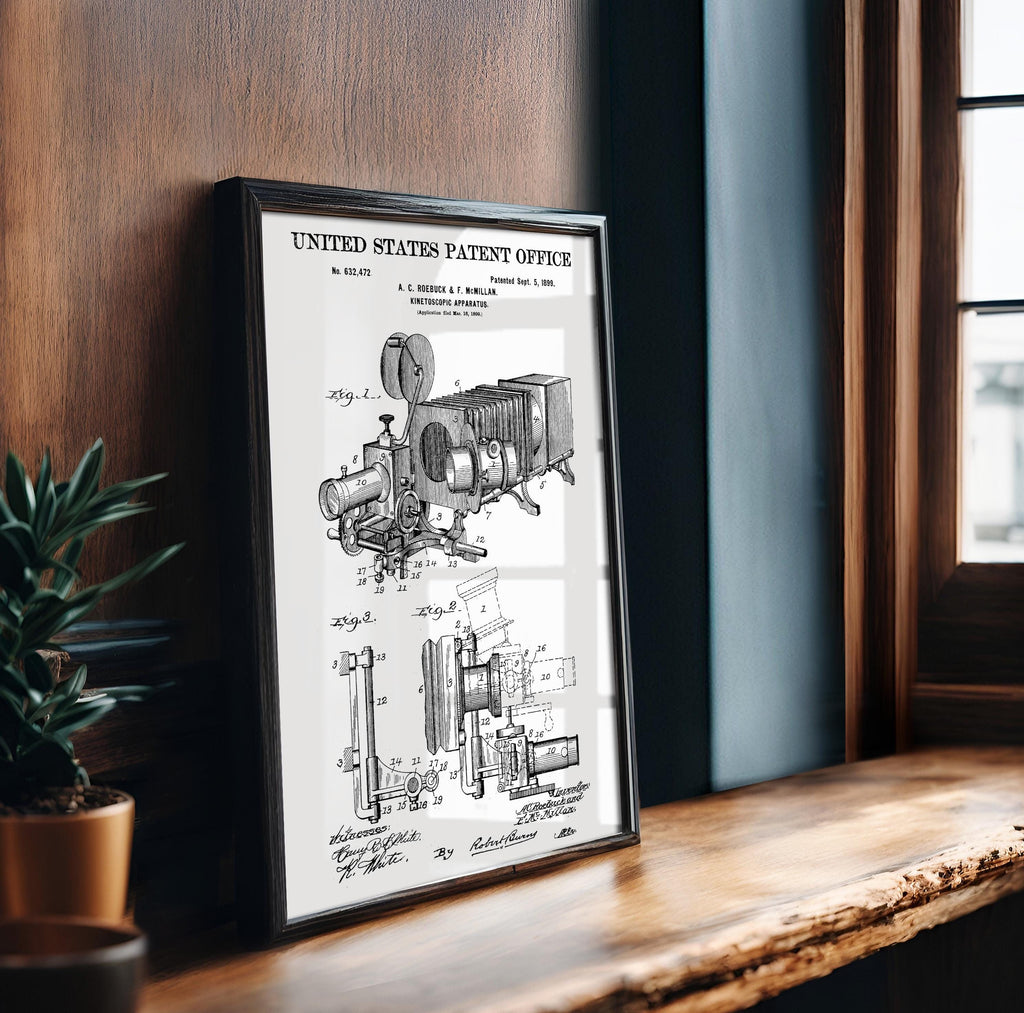 Kinetoscopic Apparatus Patent Poster - Vintage Invention Art, Cinema History Decor, Gift for Film Buffs, motion picture print [US632472]