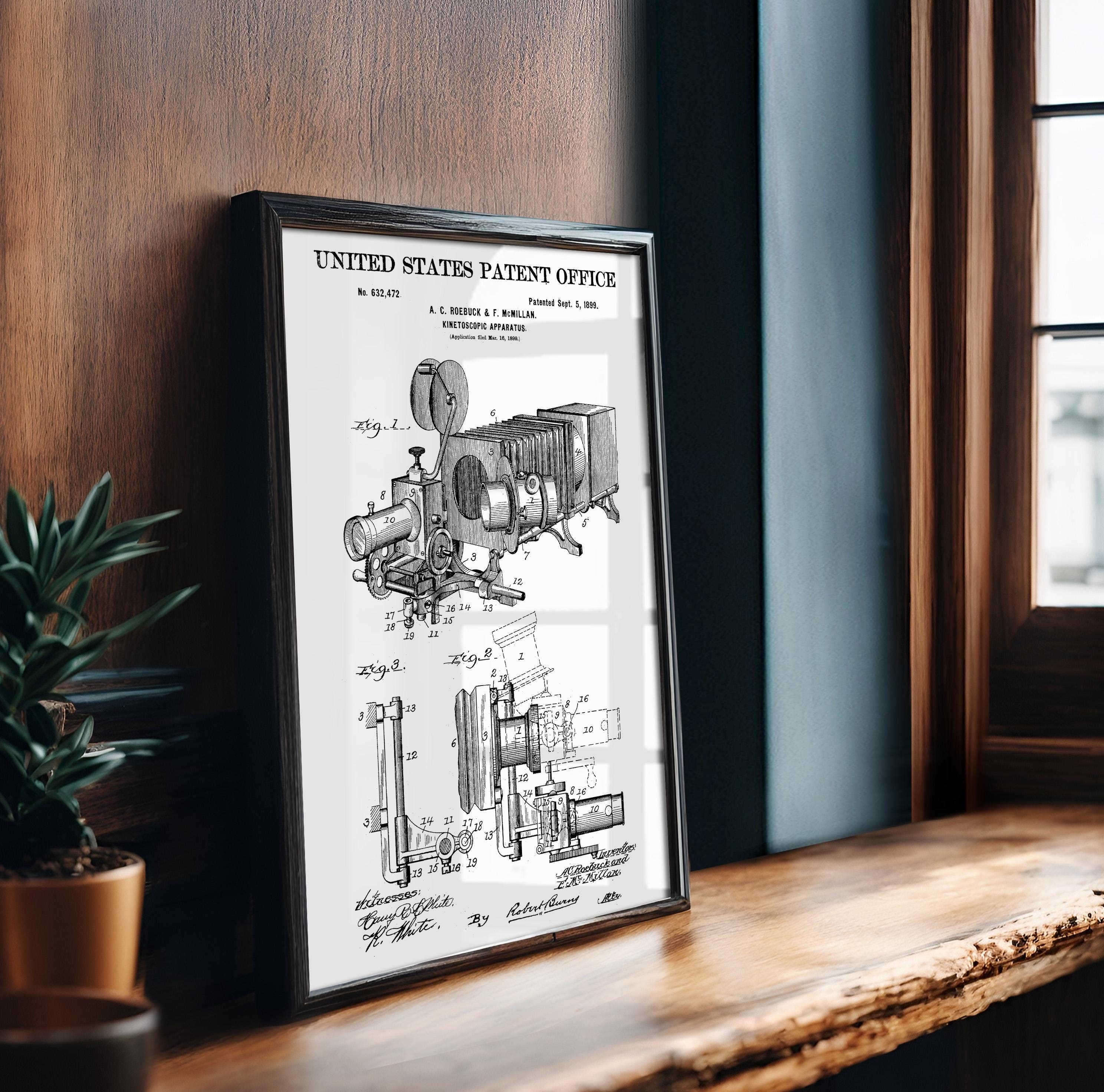 Kinetoscopic Apparatus Patent Poster - Vintage Invention Art, Cinema History Decor, Gift for Film Buffs, motion picture print [US632472]