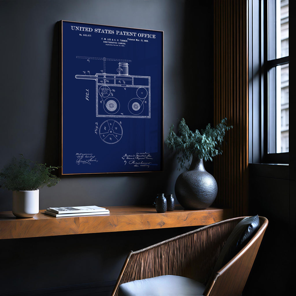 Kinetographic camera (Lee/Turner) patent poster, cinema room wall art, movie room decor, film lover gift, vintage cinema artwork (US645477)