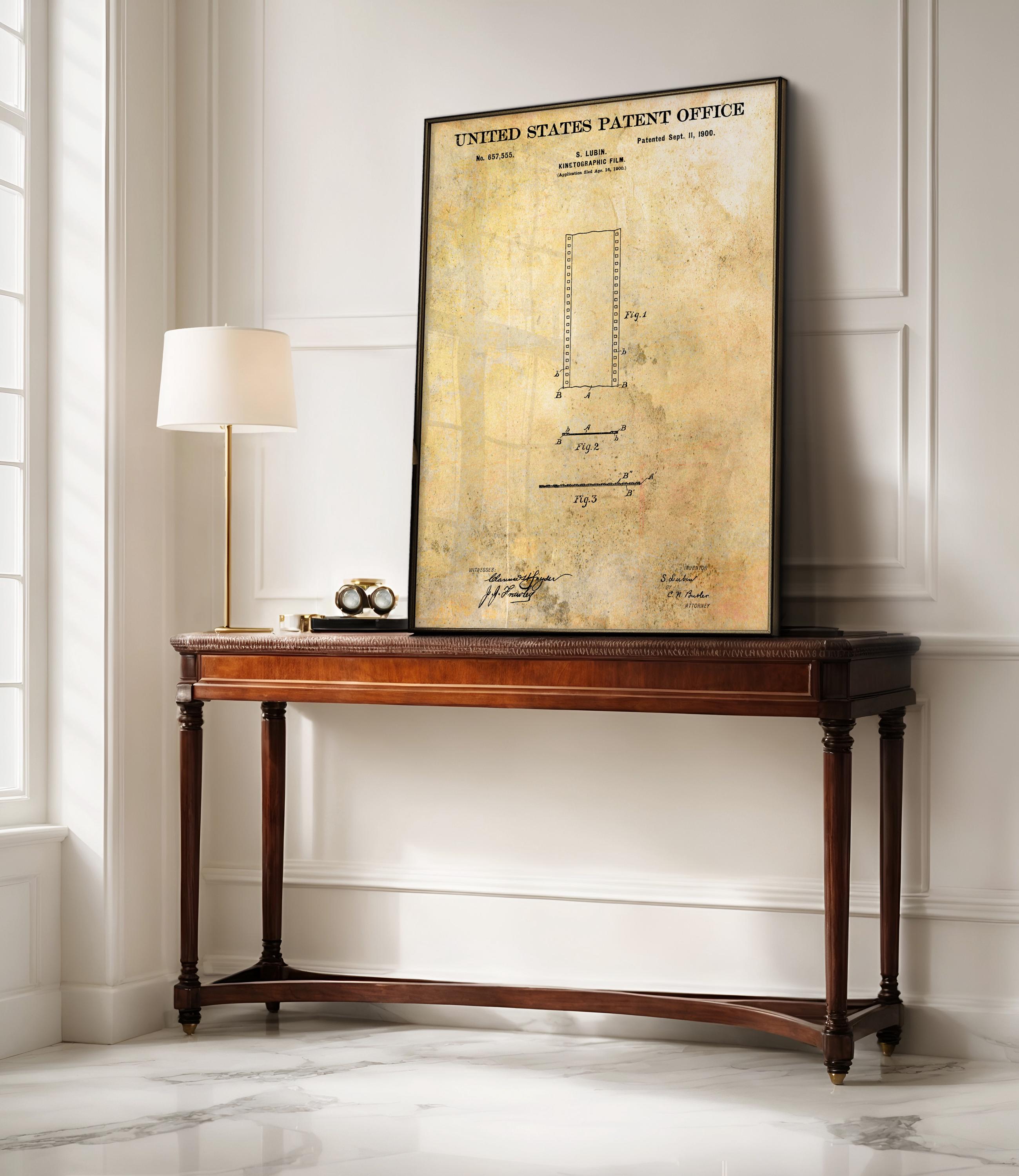 Kinetographic film Patent poster - cinema room wall art, movie room decor, film lover gift, vintage cinema artwork, vintage art [US657555]