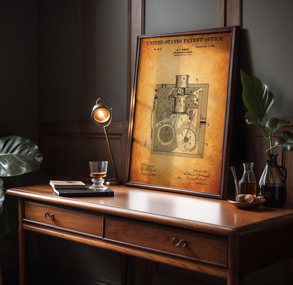 Kinetographic Camera (Esmond) Patent Poster - Historic Movie Camera Art, Gift for Film History Fans, vintage cinema print (US661119-1)