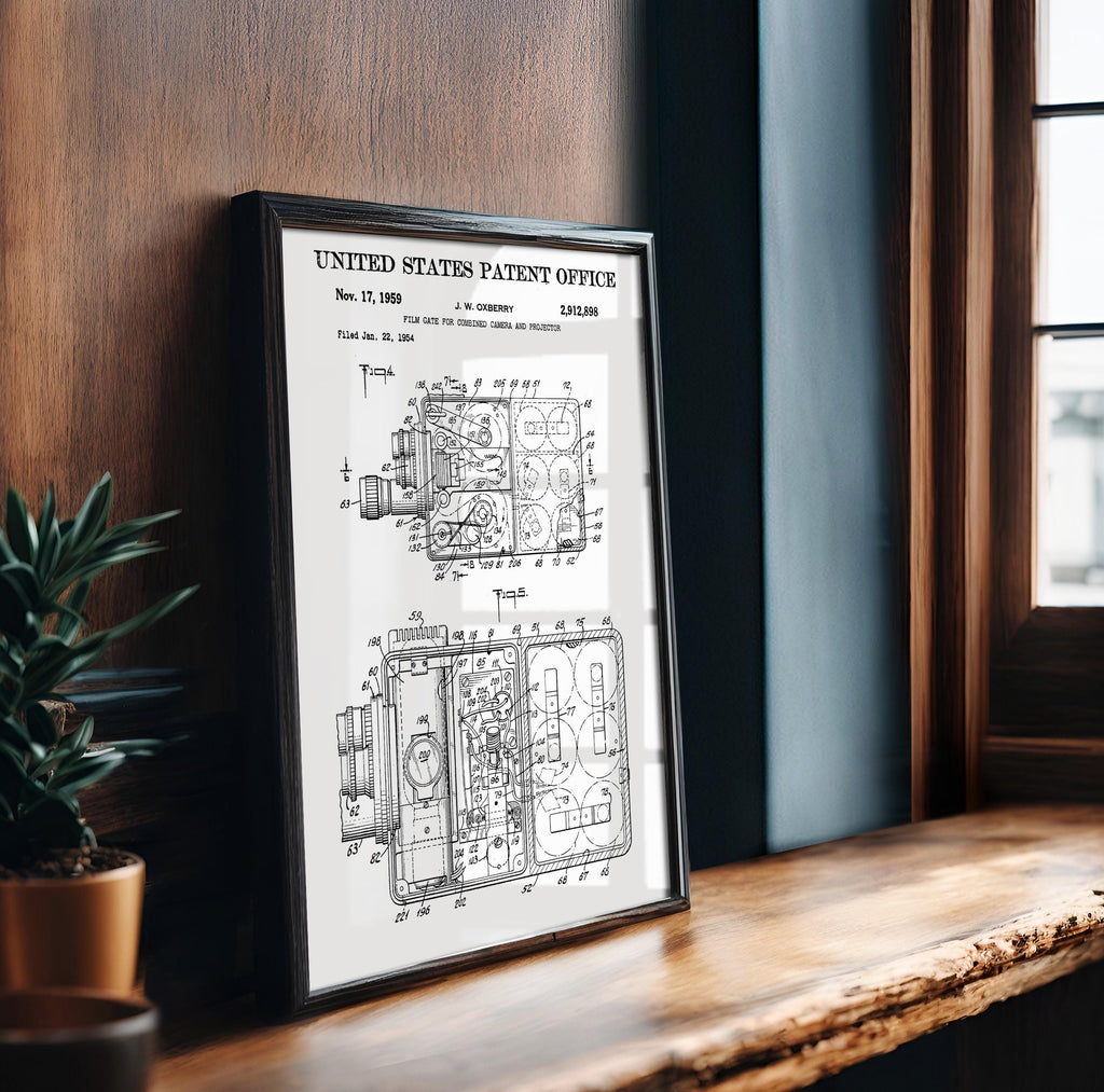 Camera and Projector Patent Poster - Vintage print, wall art for cinephiles, home theater decor, perfect gift for movie lovers (US2912898-2)