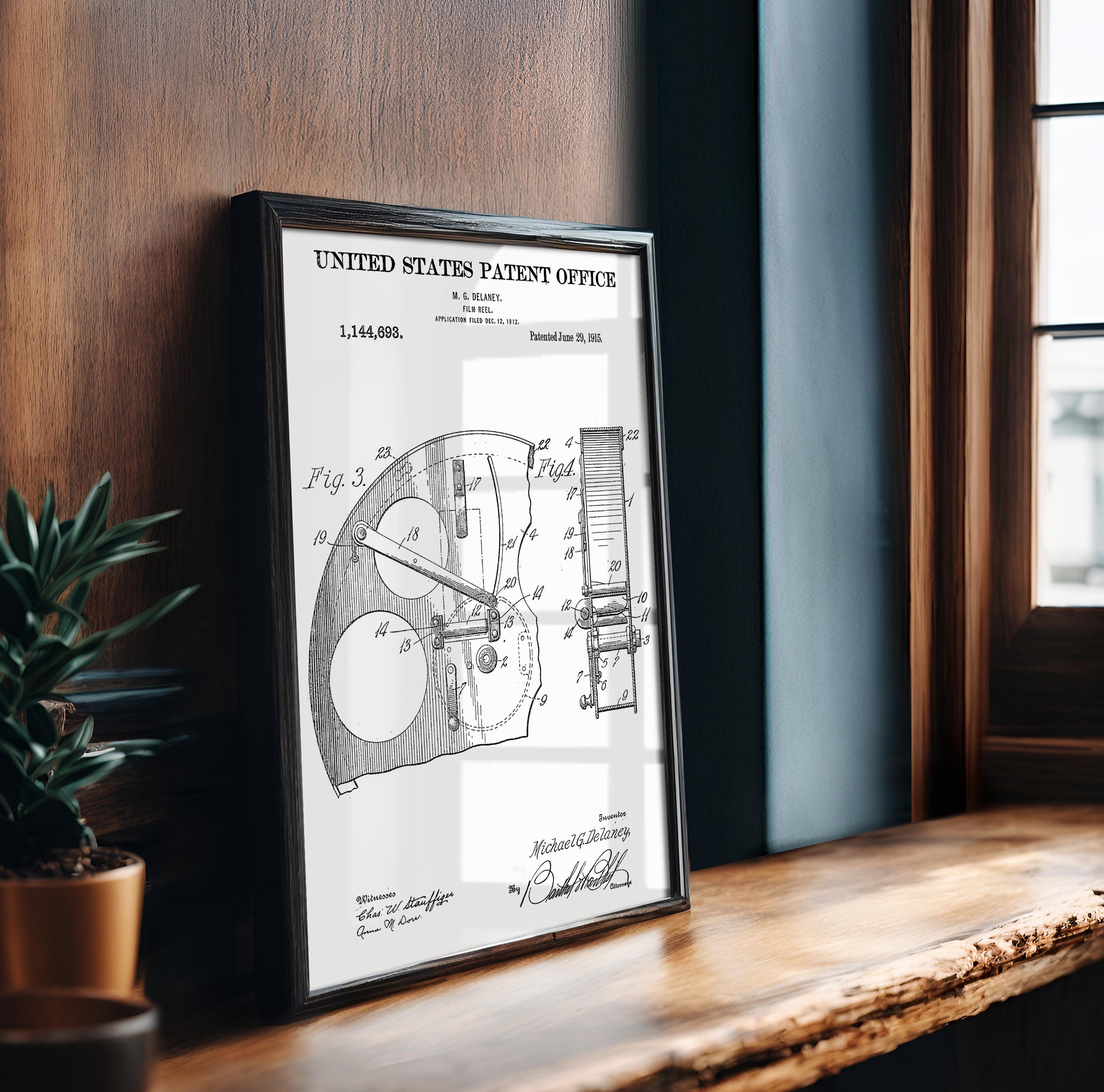 Film Reel Patent Poster - Cinema History Print, Vintage Inventions, Retro Wall Art (US1144693-2)