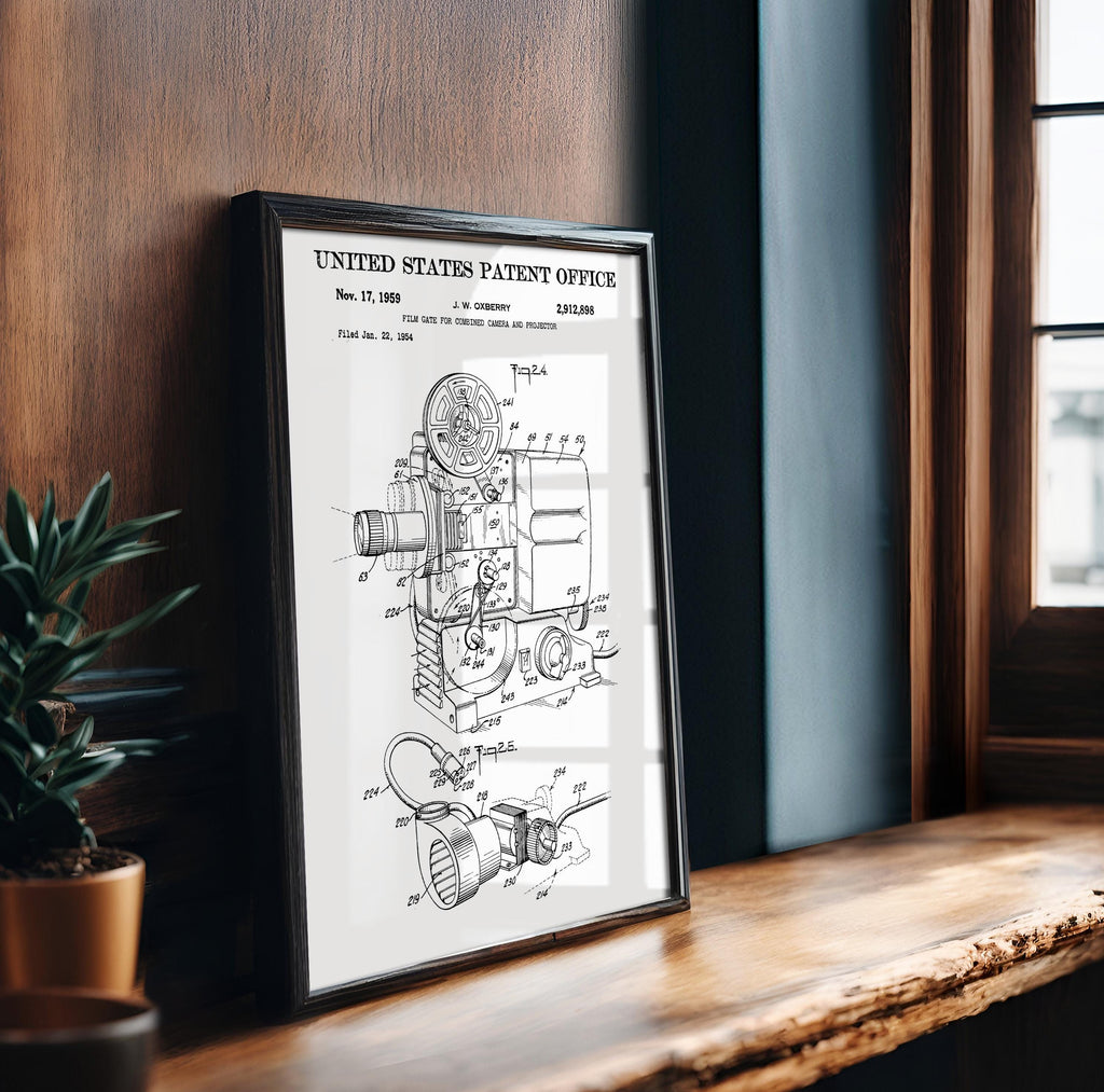 Camera and Projector Patent Poster - Vintage print, wall art for cinephiles, home theater decor, perfect gift for movie lovers (US2912898-3)