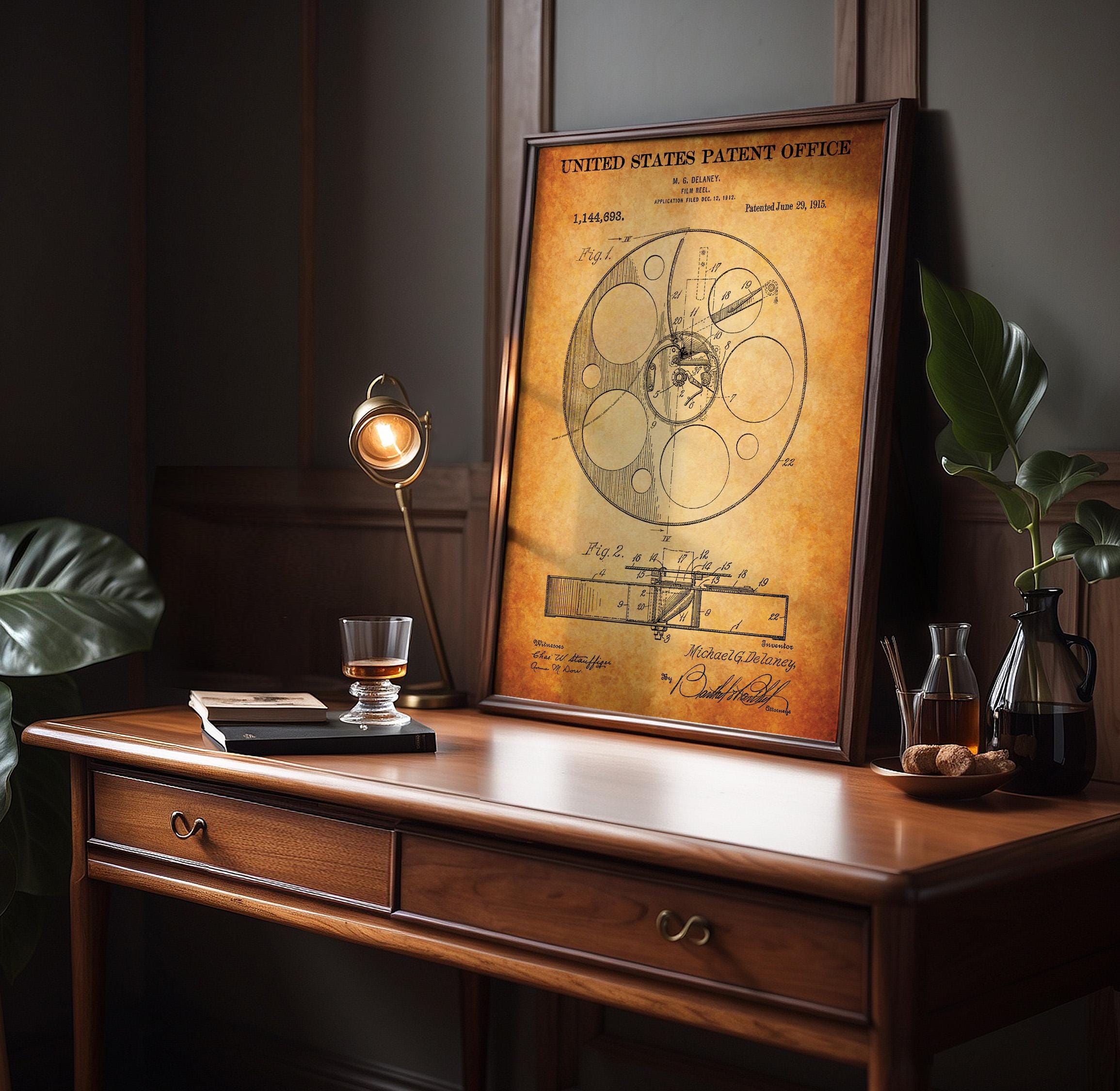 Film Reel Patent Poster - Cinema History Print, Vintage Inventions, Retro Wall Art (US1144693-1)