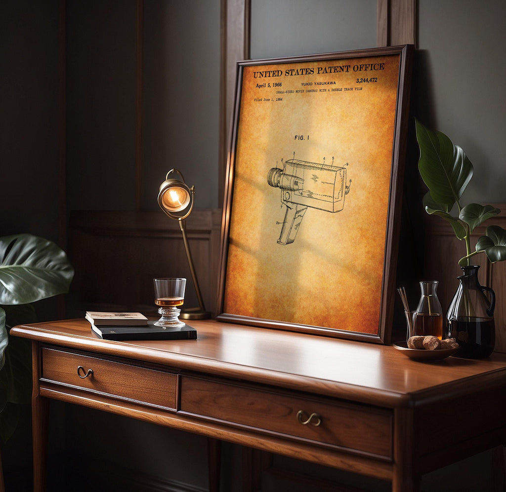 Small-Sized Movie Cameras with a Double Track Film Patent Poster - Cinematic Poster, Industrial Wall Art, Vintage Patent Print (US3244472-1)