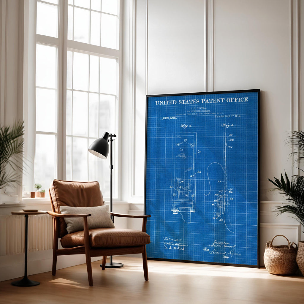 Motion Picture Machine (US1038586-3) Patent Poster – Retro movie print, industrial wall art, tech office decor