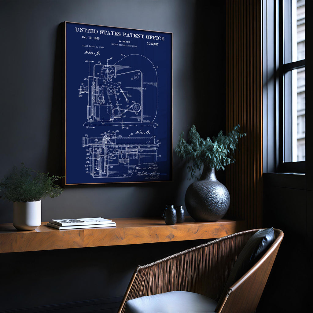 Motion Picture Projector (US3212837-3) Patent Poster – Vintage patent wall art, movie technology print, gift for film buffs