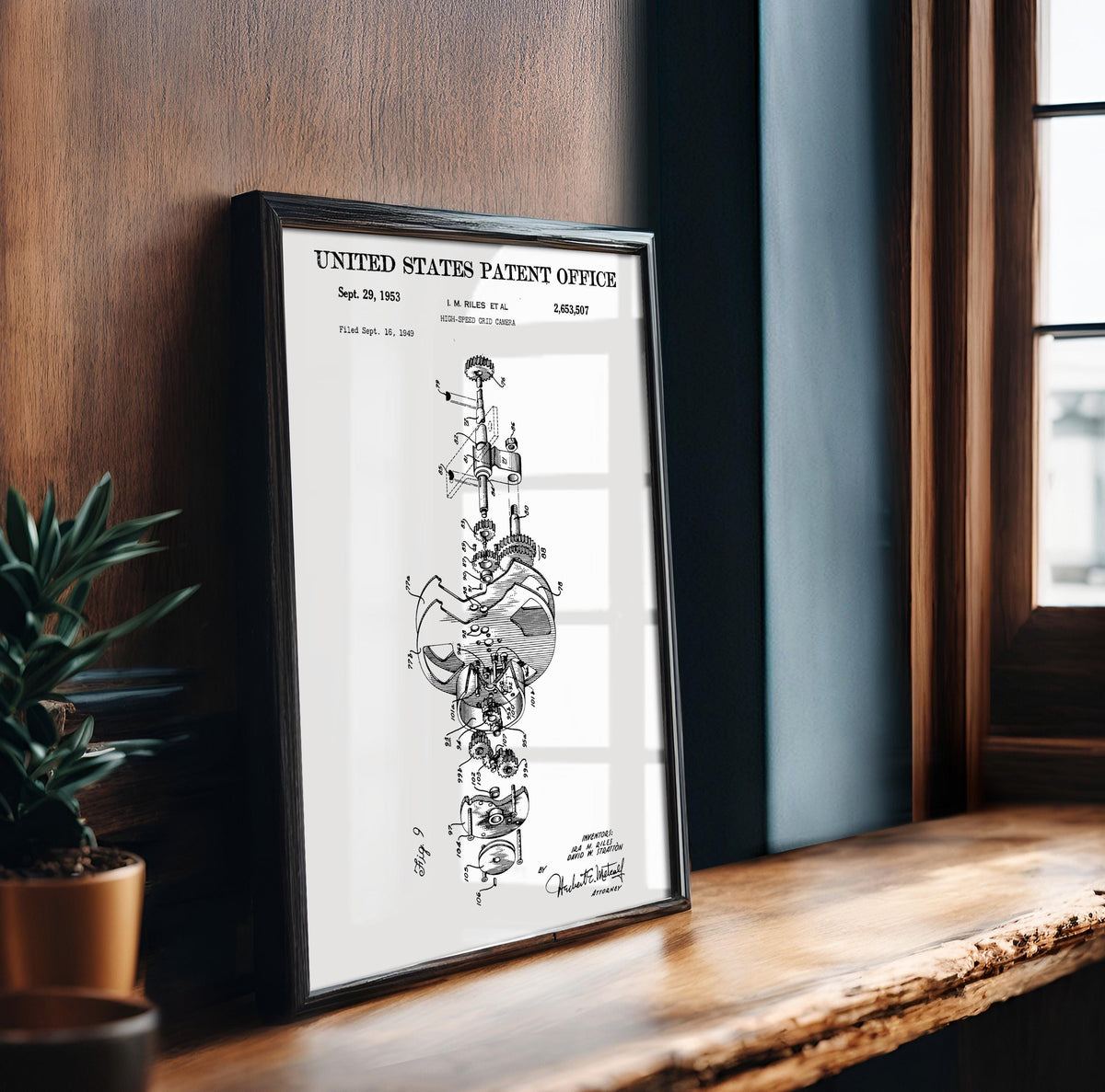 High-speed grid Camera Patent Poster - Technical vintage print, cinema wall art, cinephile gift, motion picture history decor (US2653507-5)