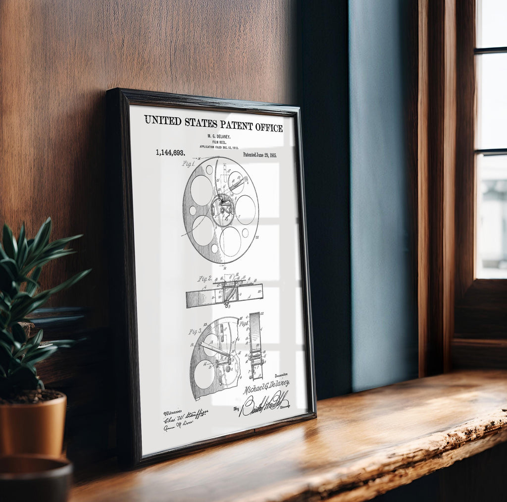 Film Reel Patent Poster (US1144693-X) - Cinema History Print, Vintage Inventions, Retro Wall Art