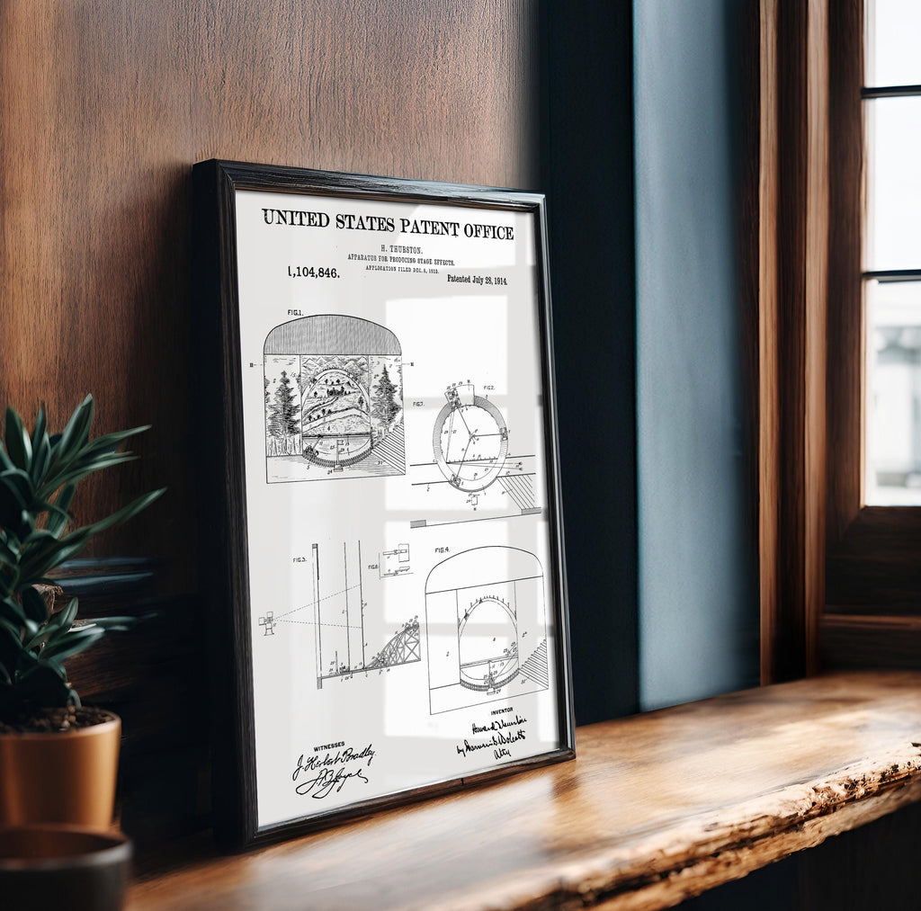 Apparatus for Producing Stage Effects (US1104846-X) Patent Poster - Vintage Print, Theater & Cinema Wall Art, Retro Decor