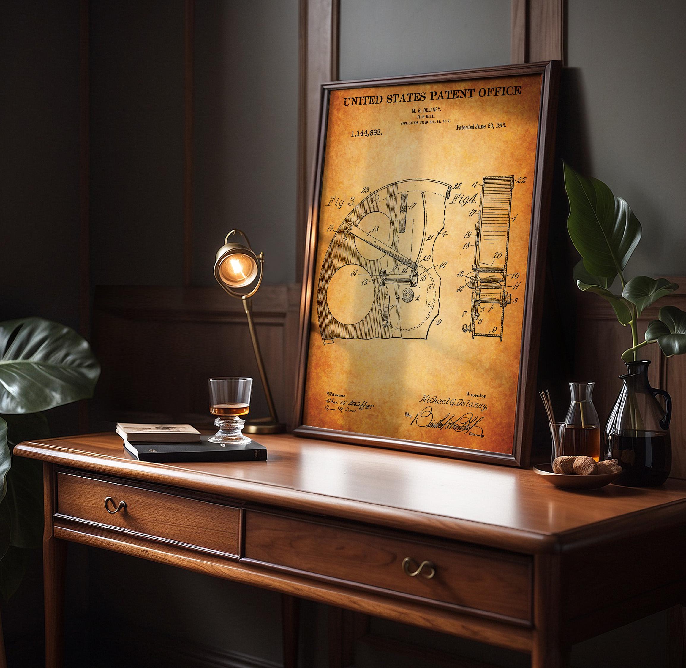 Film Reel Patent Poster - Cinema History Print, Vintage Inventions, Retro Wall Art (US1144693-2)