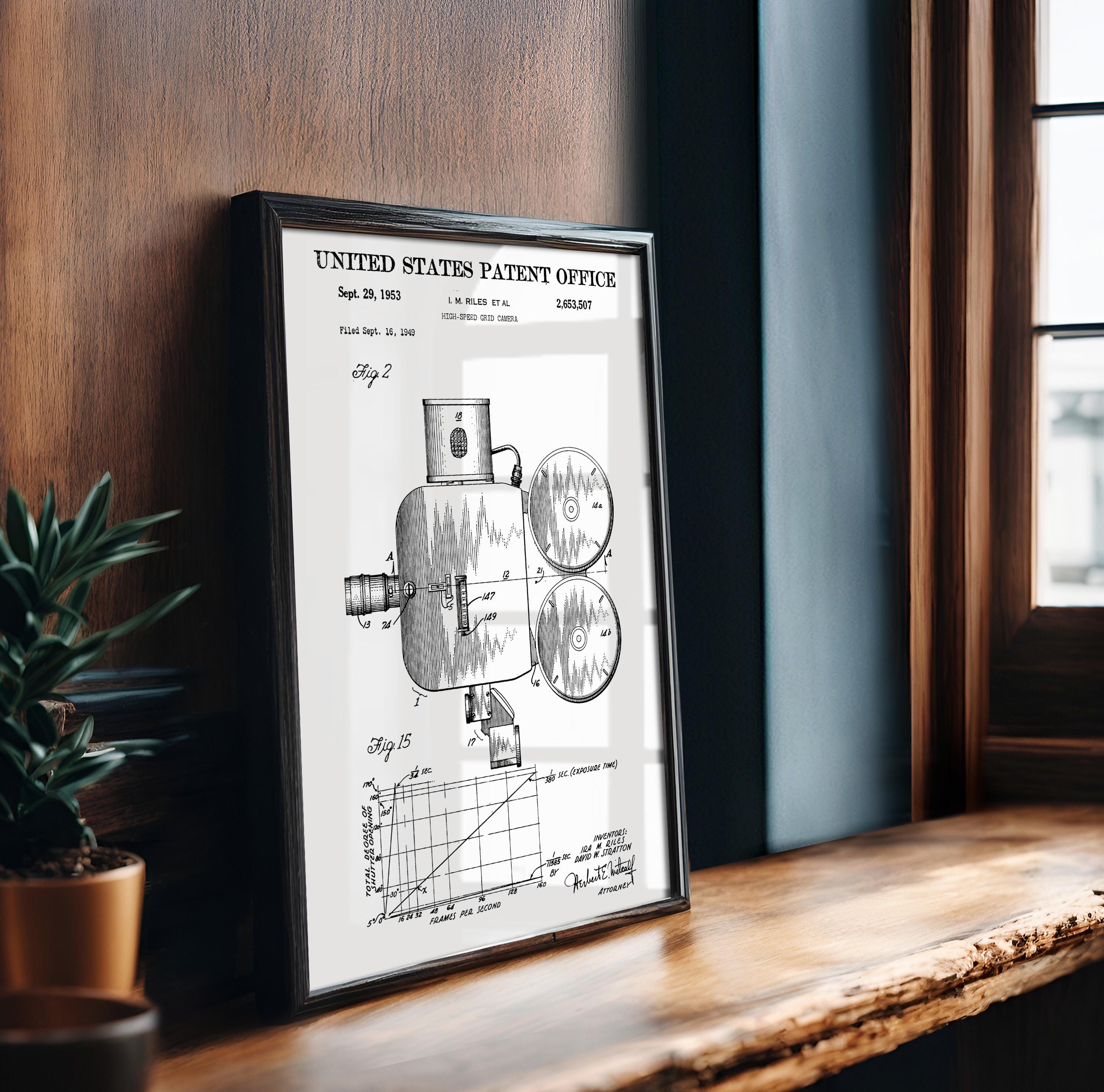 High-speed grid Camera Patent Poster - Technical vintage print, cinema wall art, cinephile gift, motion picture history decor (US2653507-2)
