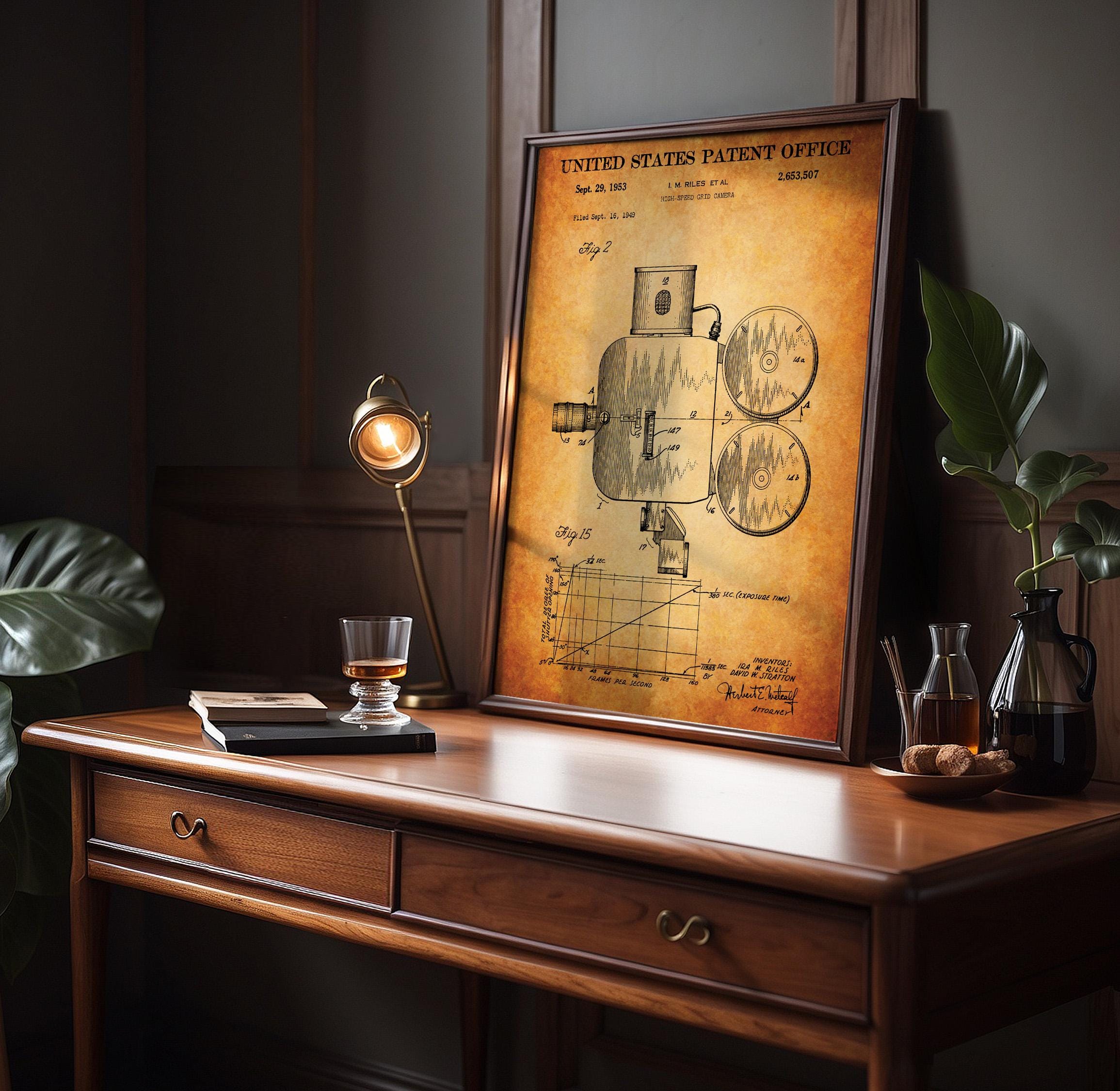 High-speed grid Camera Patent Poster - Technical vintage print, cinema wall art, cinephile gift, motion picture history decor (US2653507-2)