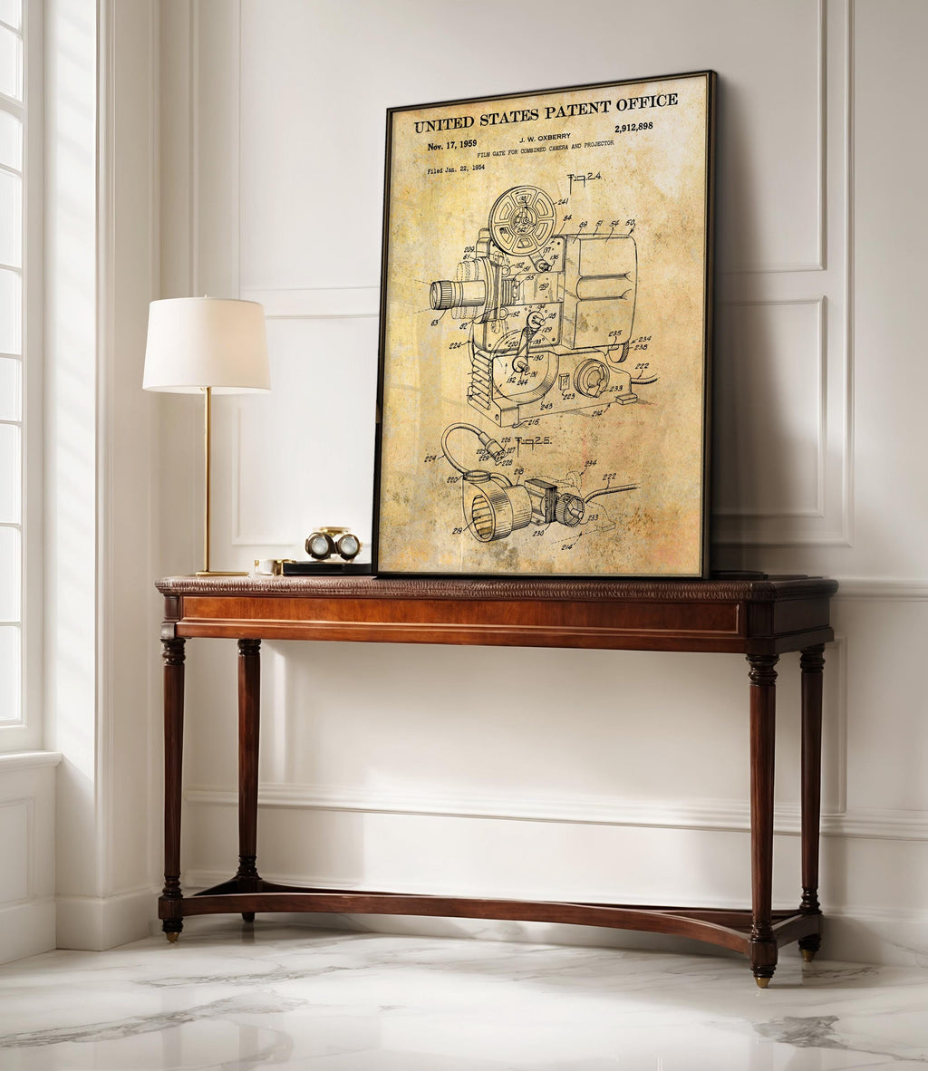 Camera and Projector Patent Poster - Vintage print, wall art for cinephiles, home theater decor, perfect gift for movie lovers (US2912898-3)