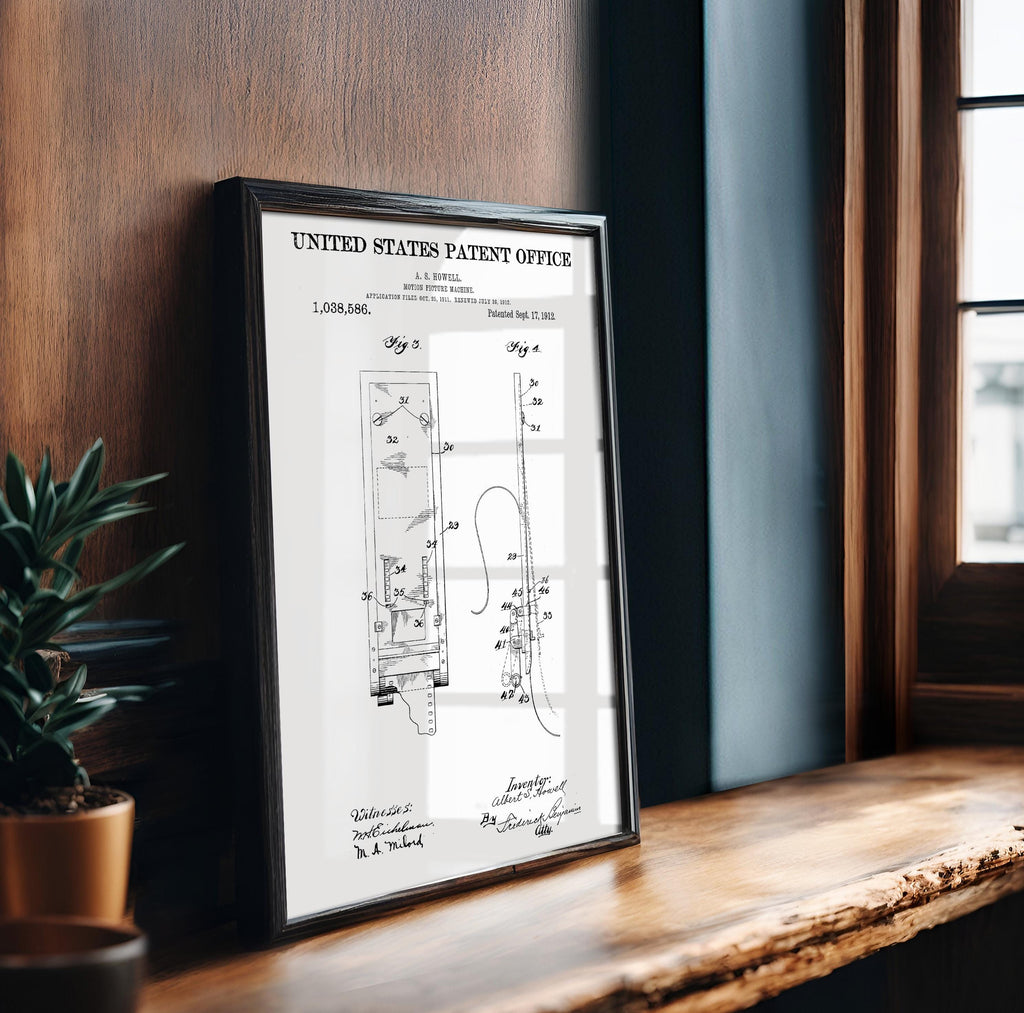 Motion Picture Machine (US1038586-3) Patent Poster – Retro movie print, industrial wall art, tech office decor