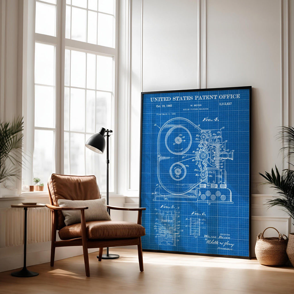 Motion Picture Projector (Beyer) Patent Poster – Vintage patent wall art, movie technology print, gift for film buffs (US3212837-2)