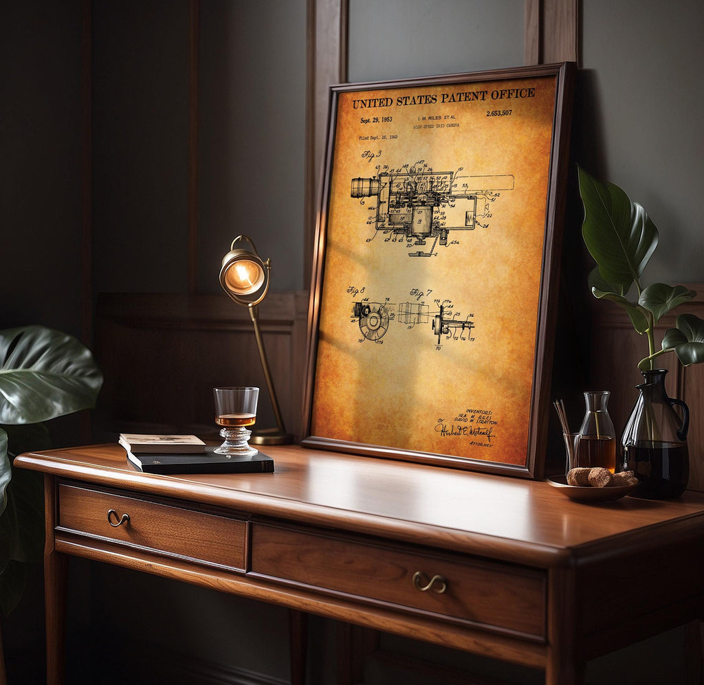 High-speed grid Camera (Riles) Patent Poster - Technical vintage print, cinema wall art, cinephile gift, cinema history decor (US2653507-3)