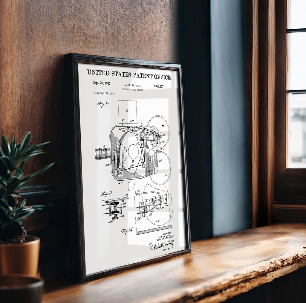 High-speed grid Camera Patent Poster - Technical vintage print, cinema wall art, cinephile gift, motion picture history decor (US2653507-6)