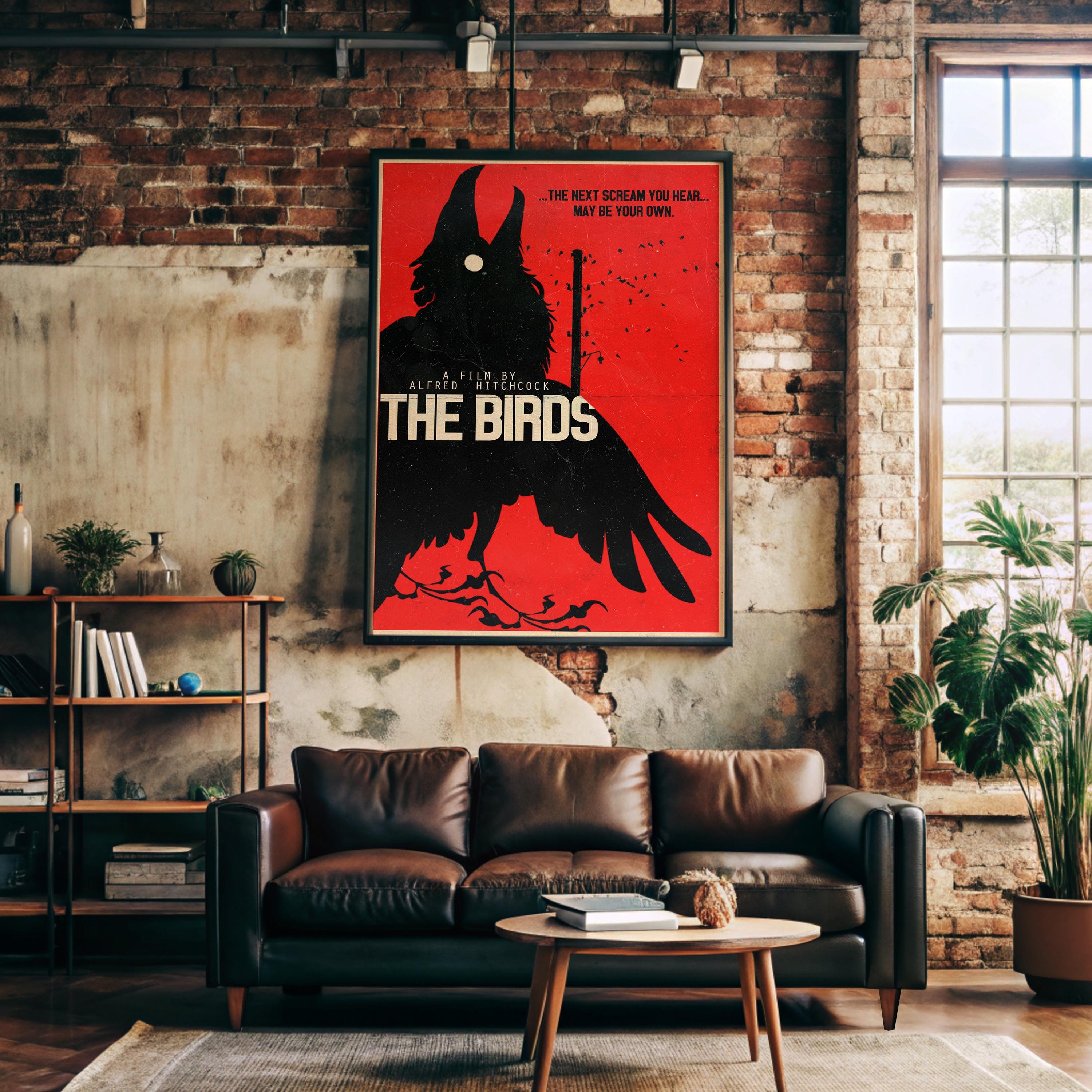 The Birds Alfred Hitchcock Movie Poster - Nature Thriller Art Print, Classic Cinema Decor, Suspense Fan Gift Idea