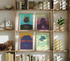 Studio Ghibli Movie Poster Set of 4 - Totoro Spirited Away Castle Howl Art Print, Japanese Animation Decor, Anime Fan Gift