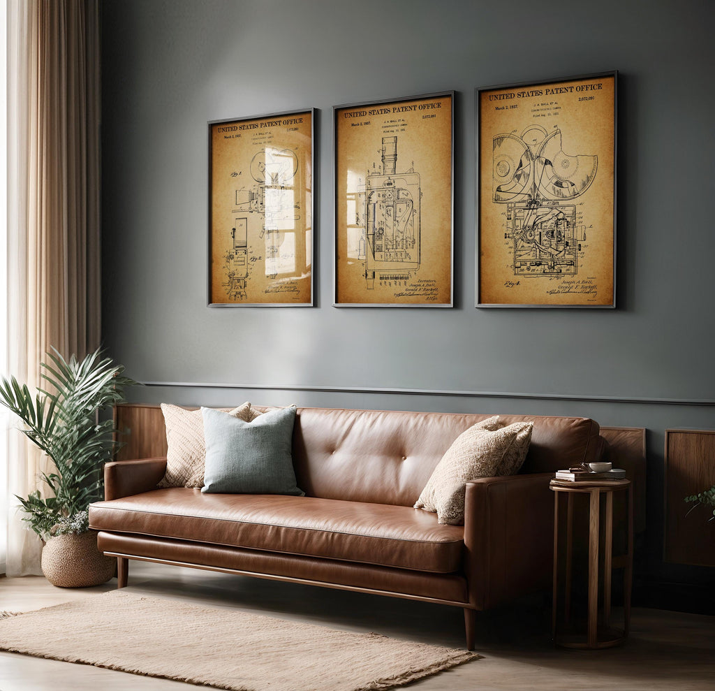 Set of 3 Patent Posters Cinema Camera - Vintage Prints, Cinema Room Decoration, Gift Idea for Cinephiles, History of Cinema [US2072091]