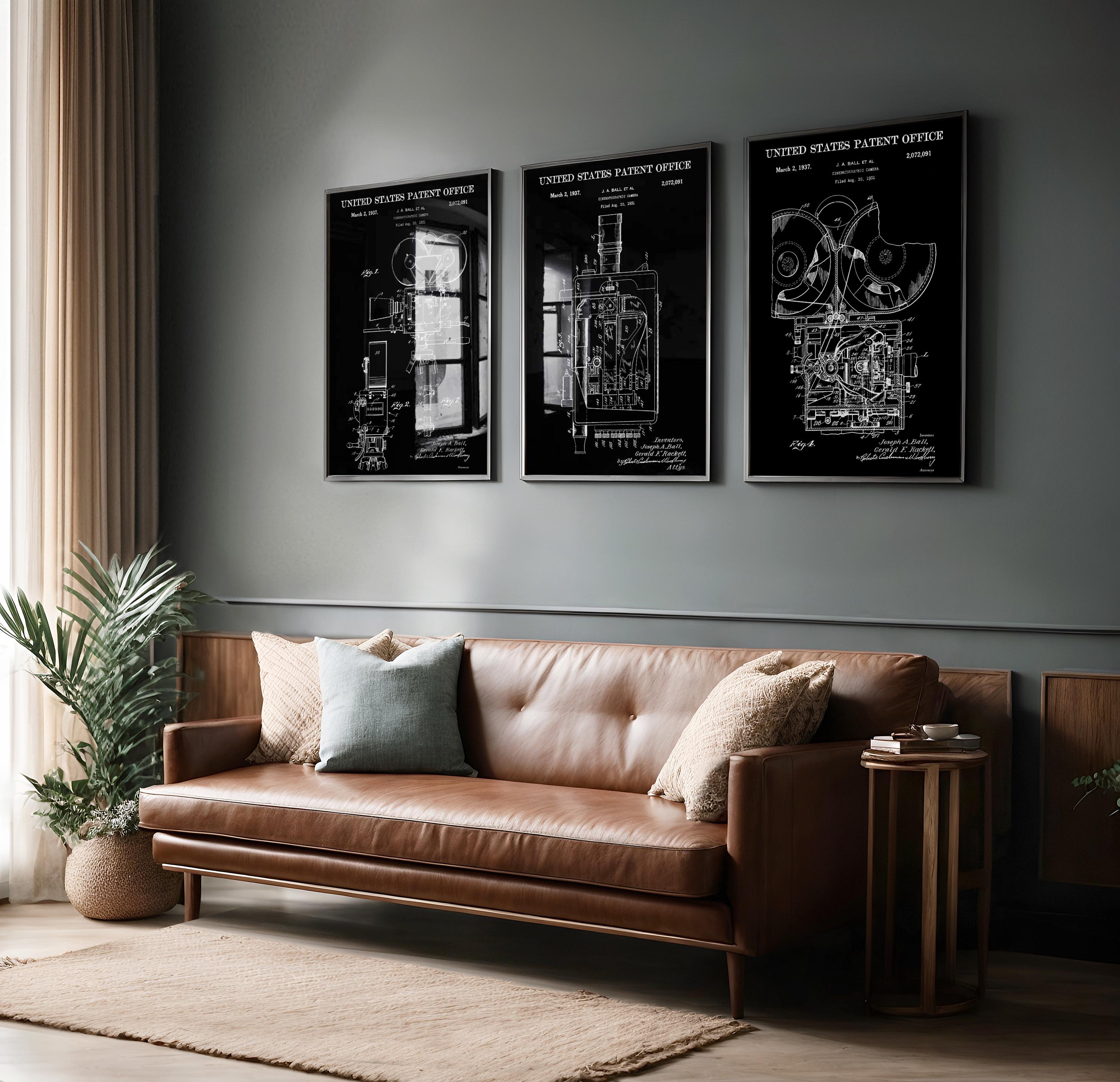 Set of 3 Patent Posters Cinema Camera - Vintage Prints, Cinema Room Decoration, Gift Idea for Cinephiles, History of Cinema [US2072091]