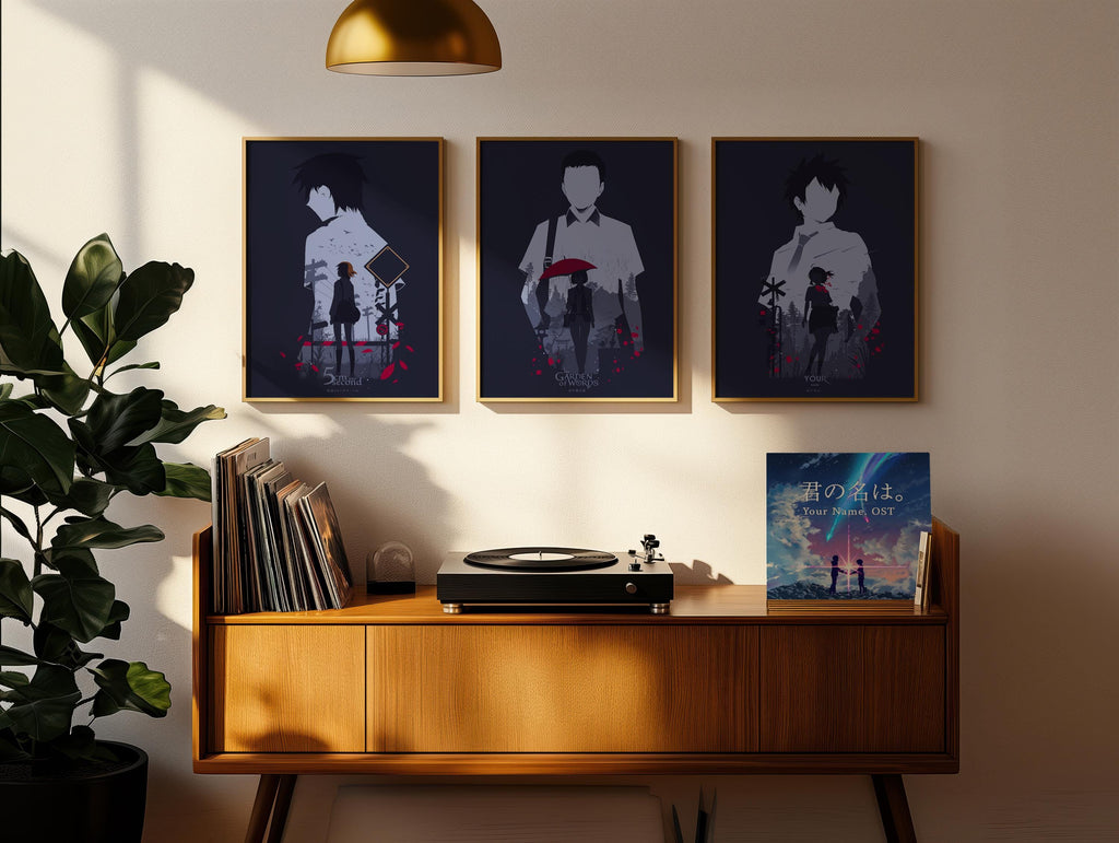 Makoto Shinkai Movie Poster Set of 3 - Your Name, Garden of Words, 5cm per Second Art Print, Japanese Animation Decor, Anime Fan Gift