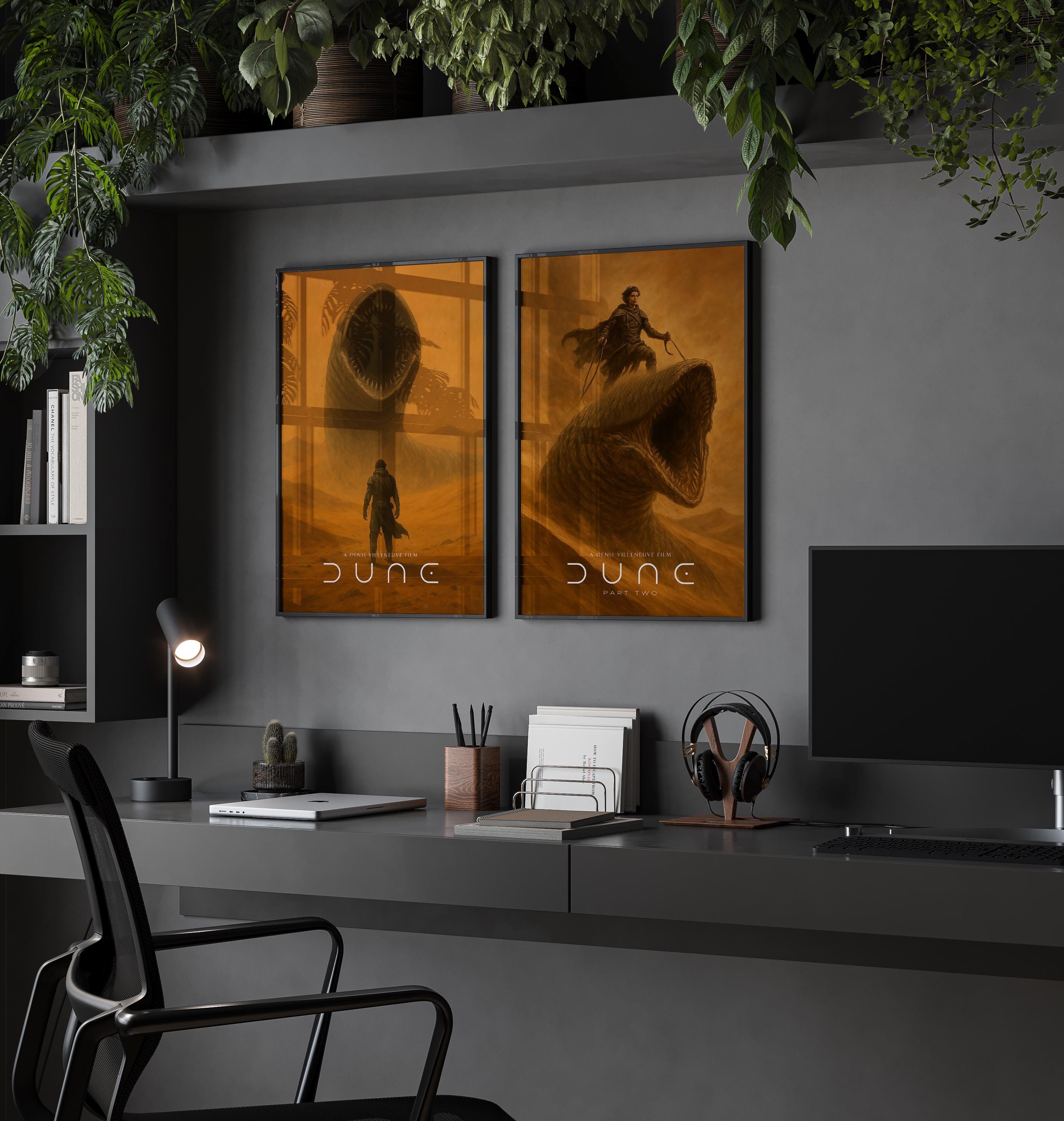 Dune Saga Movie Poster Set of 2 - Villeneuve Complete Sci-Fi Print, Epic Arrakis Decor, Film Fan Gift