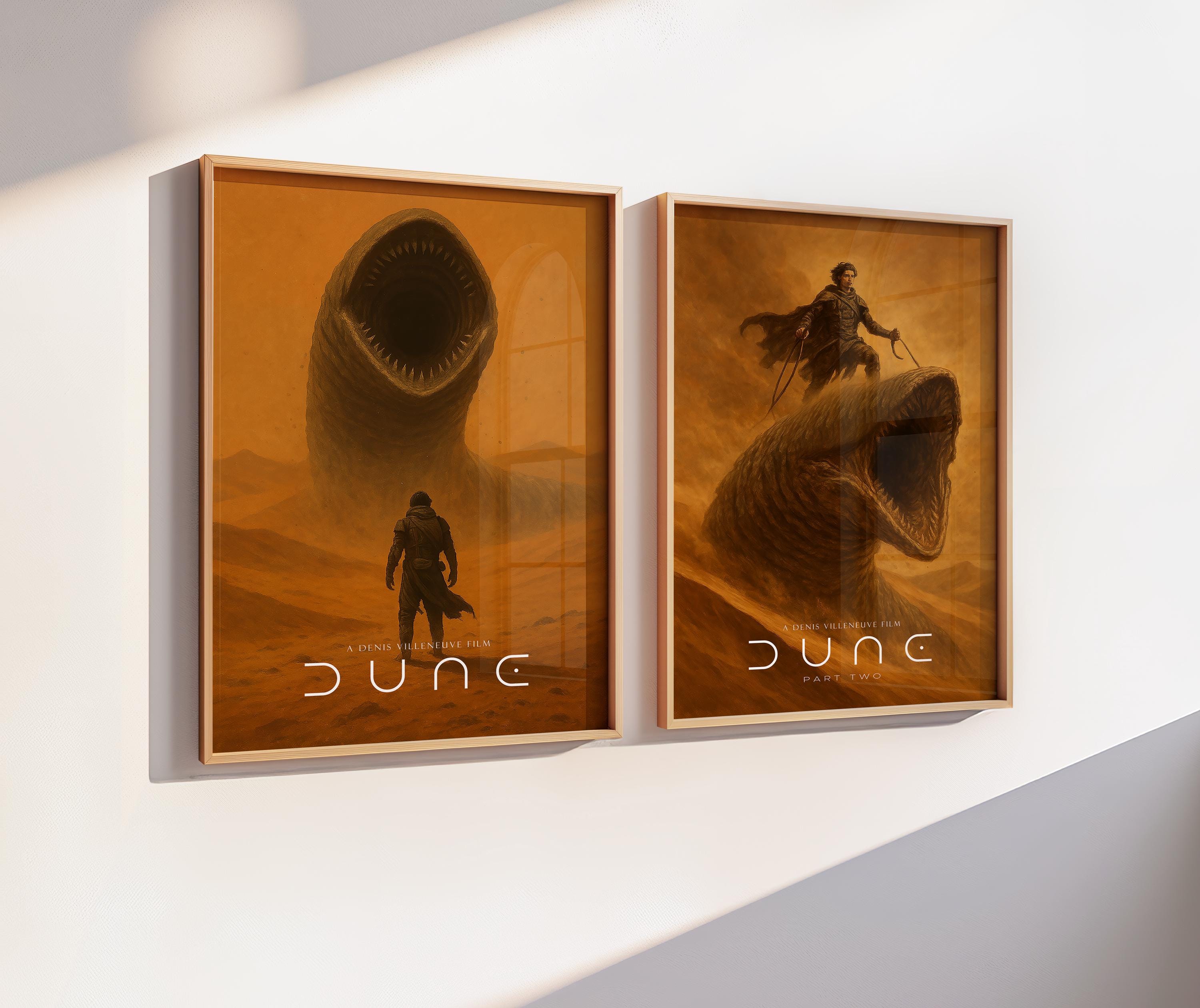 Dune Saga Movie Poster Set of 2 - Villeneuve Complete Sci-Fi Print, Epic Arrakis Decor, Film Fan Gift