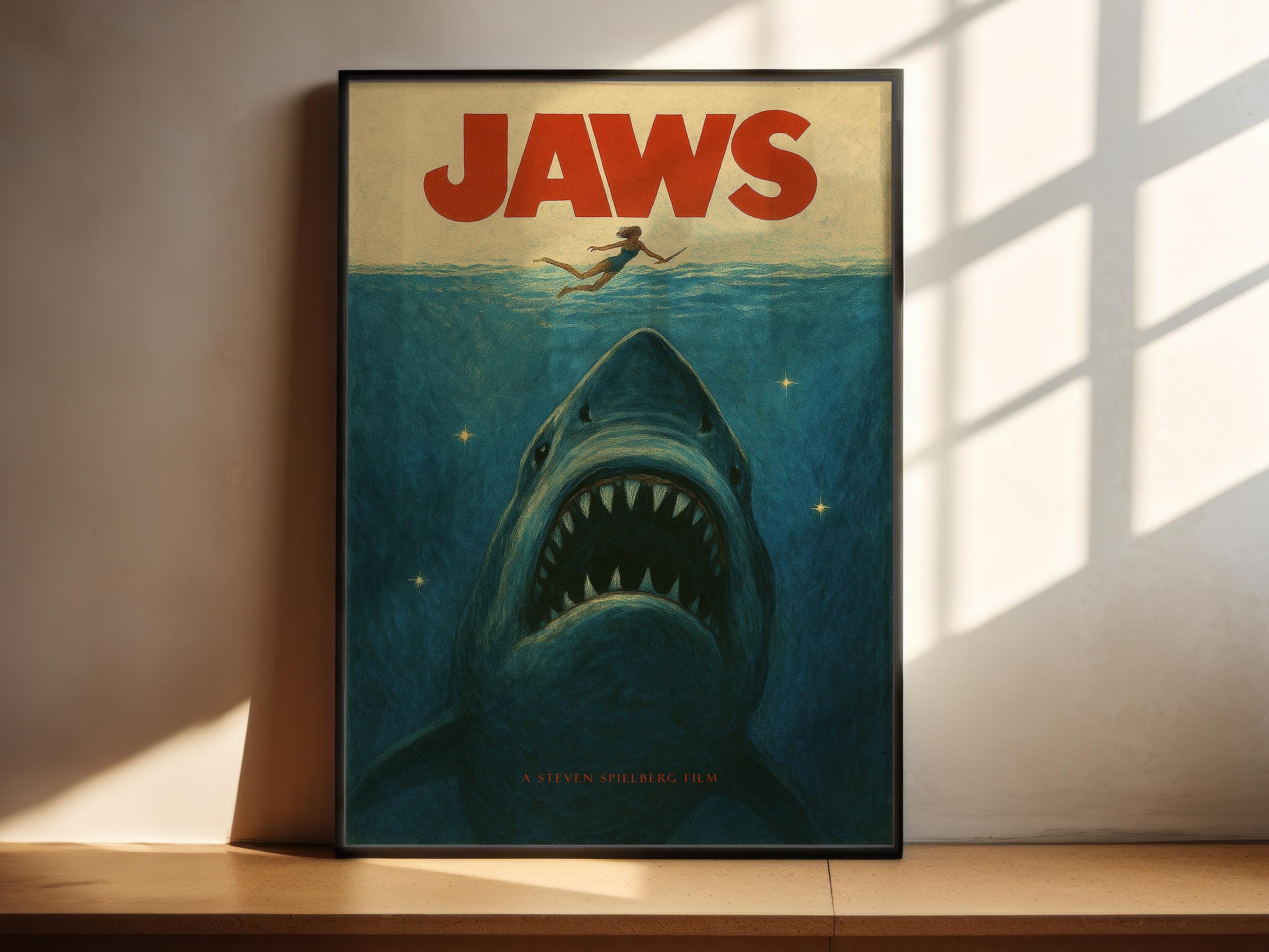 Jaws Movie Cult Poster - Summer Thriller Spielberg Print, 70s Cinema Decor, Horror Fan Gift Idea