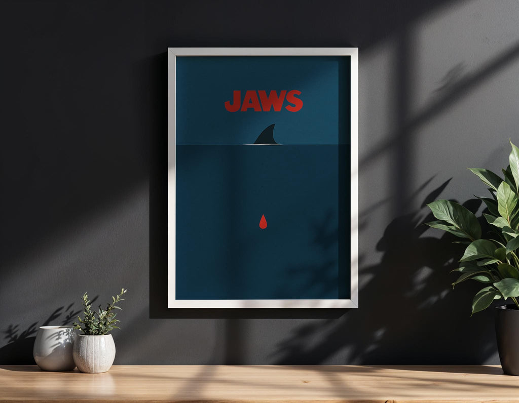 Jaws Minimalist Movie Poster - Simple Cult Film Print, Modern Spielberg Decor, Horror Design Gift Idea