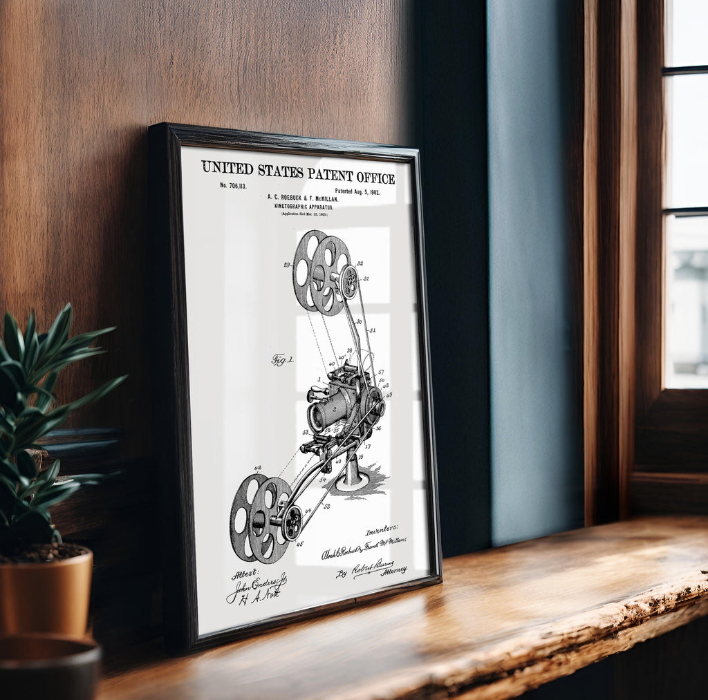 Kinetographic Apparatus Patent Poster - Vintage Camera Machine Print, Industrial Wall Art, Retro Cinema Wall Decor (US706113-1)