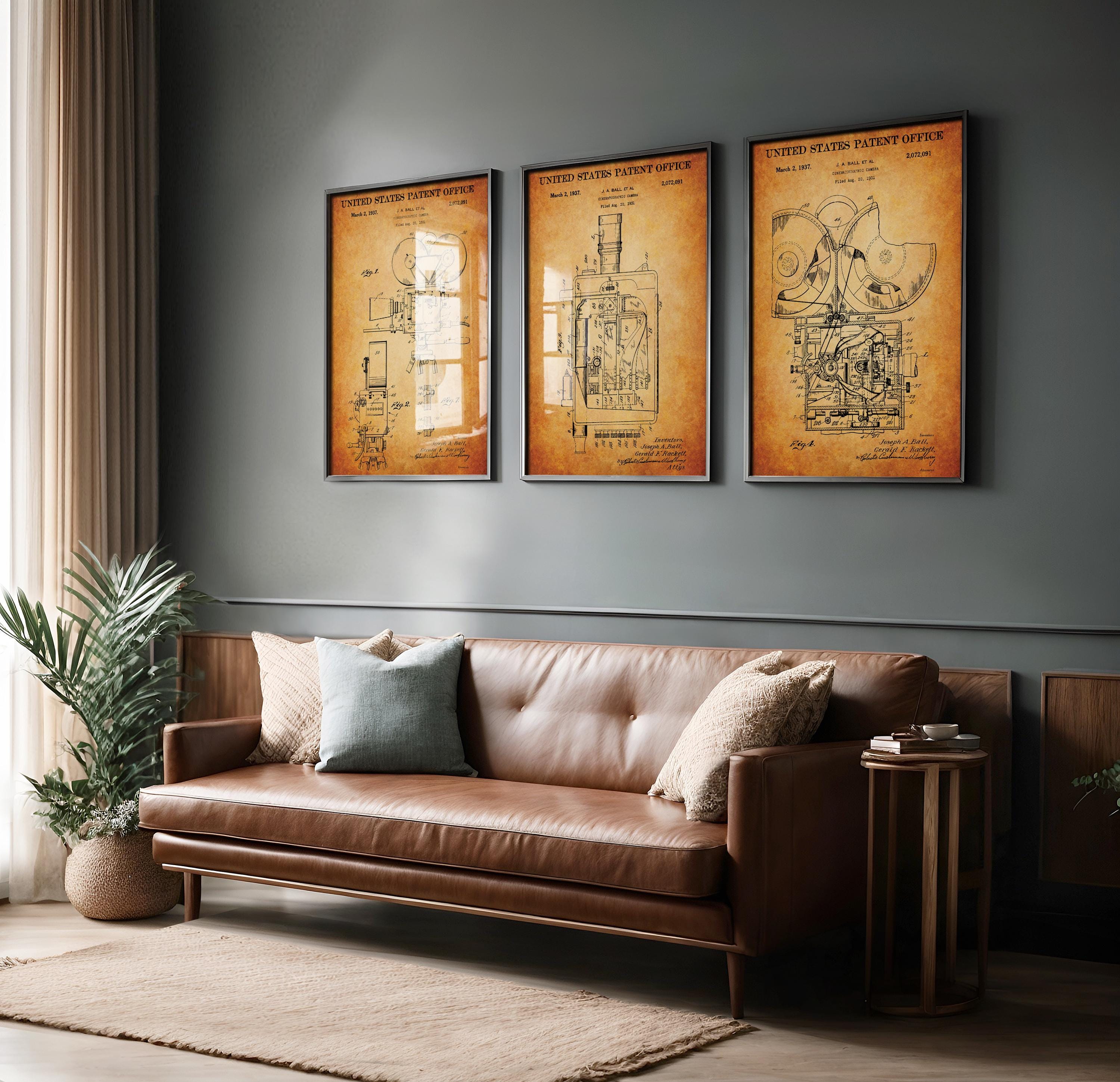 Set of 3 Patent Posters Cinema Camera - Vintage Prints, Cinema Room Decoration, Gift Idea for Cinephiles, History of Cinema [US2072091]