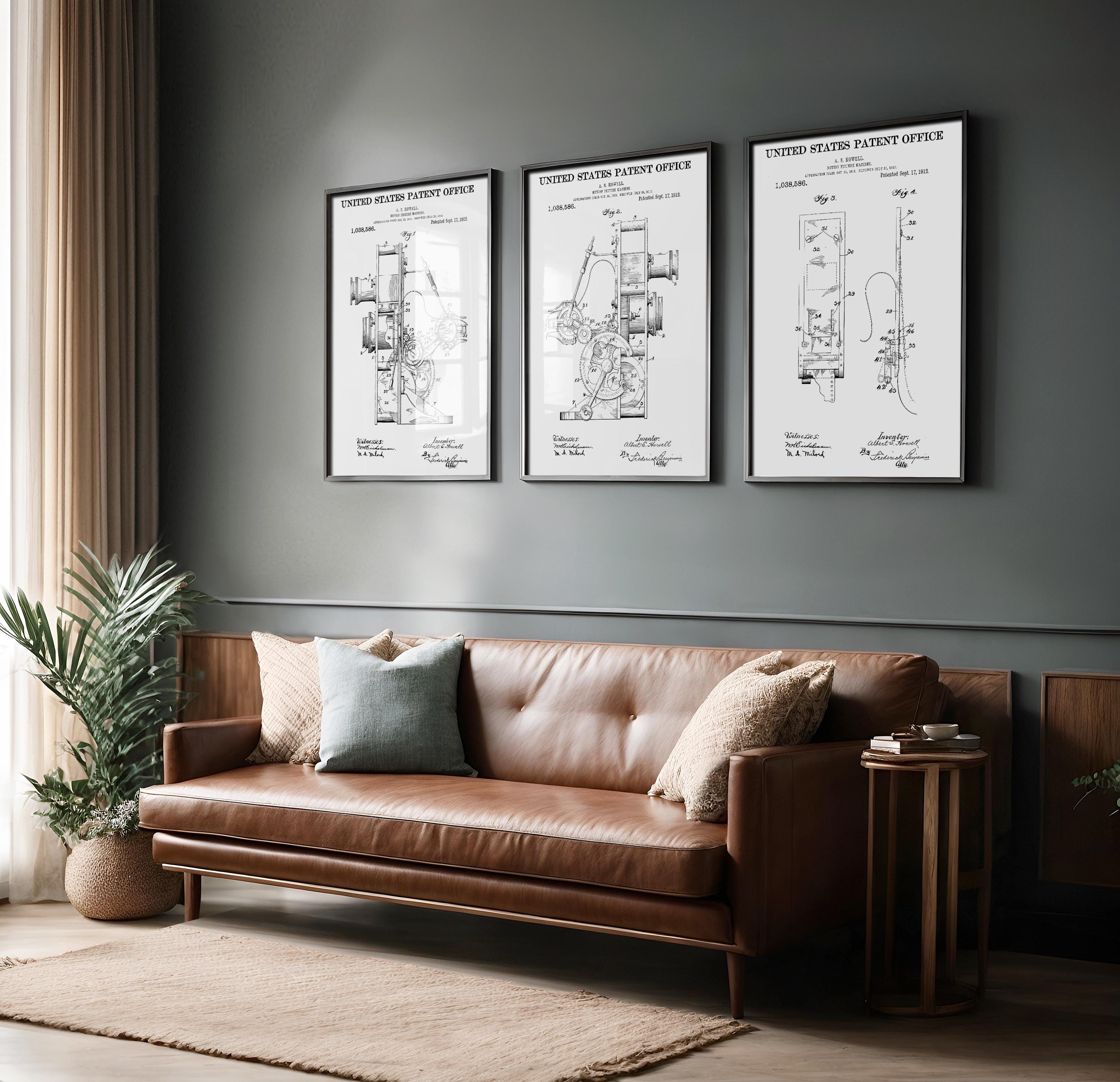 Set of 3 Patent Posters Cinema Projection Machine (US1038586) - Retro Cinema Print, Technical Wall Art, Cinephile Gift