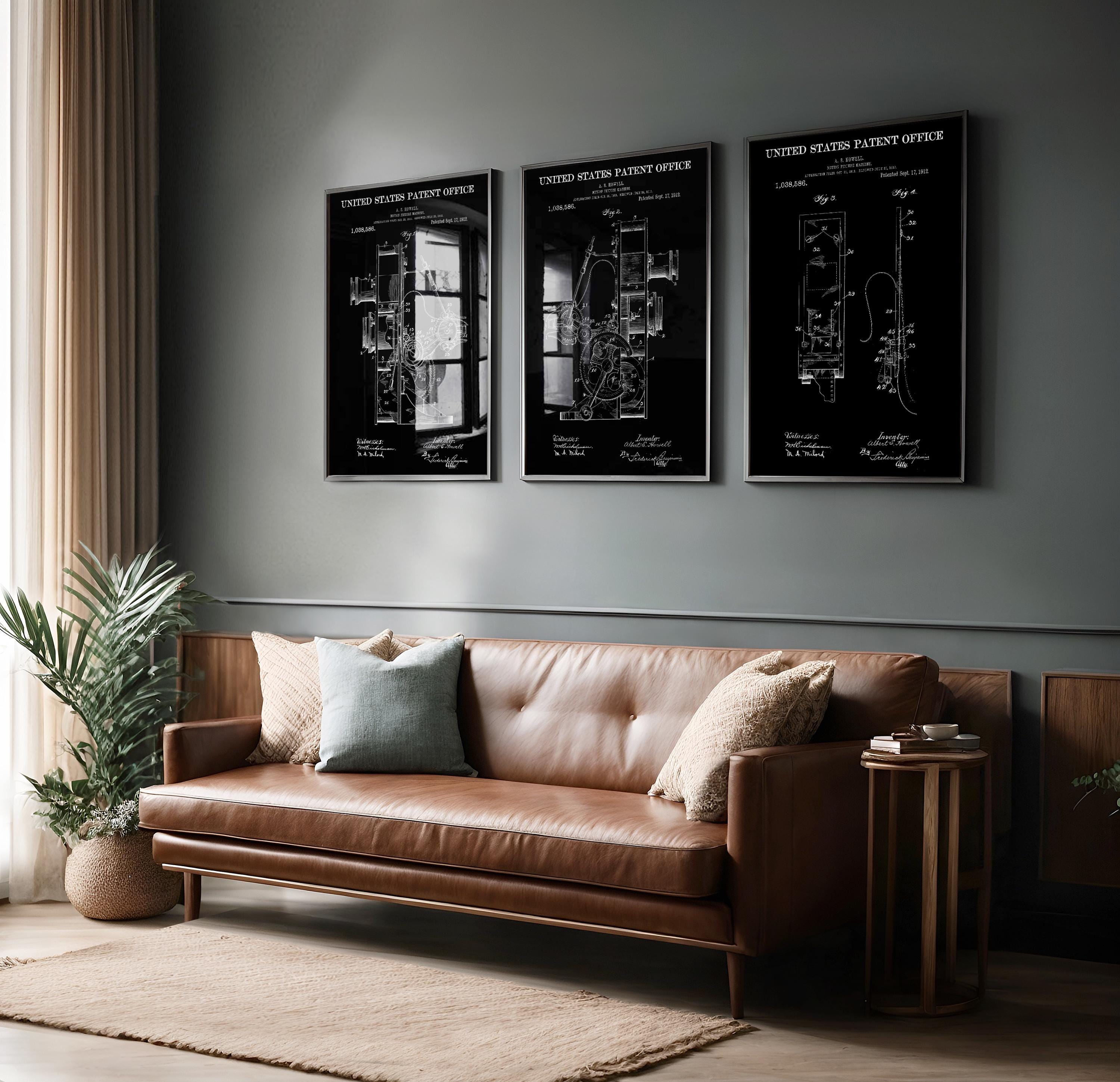 Set of 3 Patent Posters Cinema Projection Machine (US1038586) - Retro Cinema Print, Technical Wall Art, Cinephile Gift
