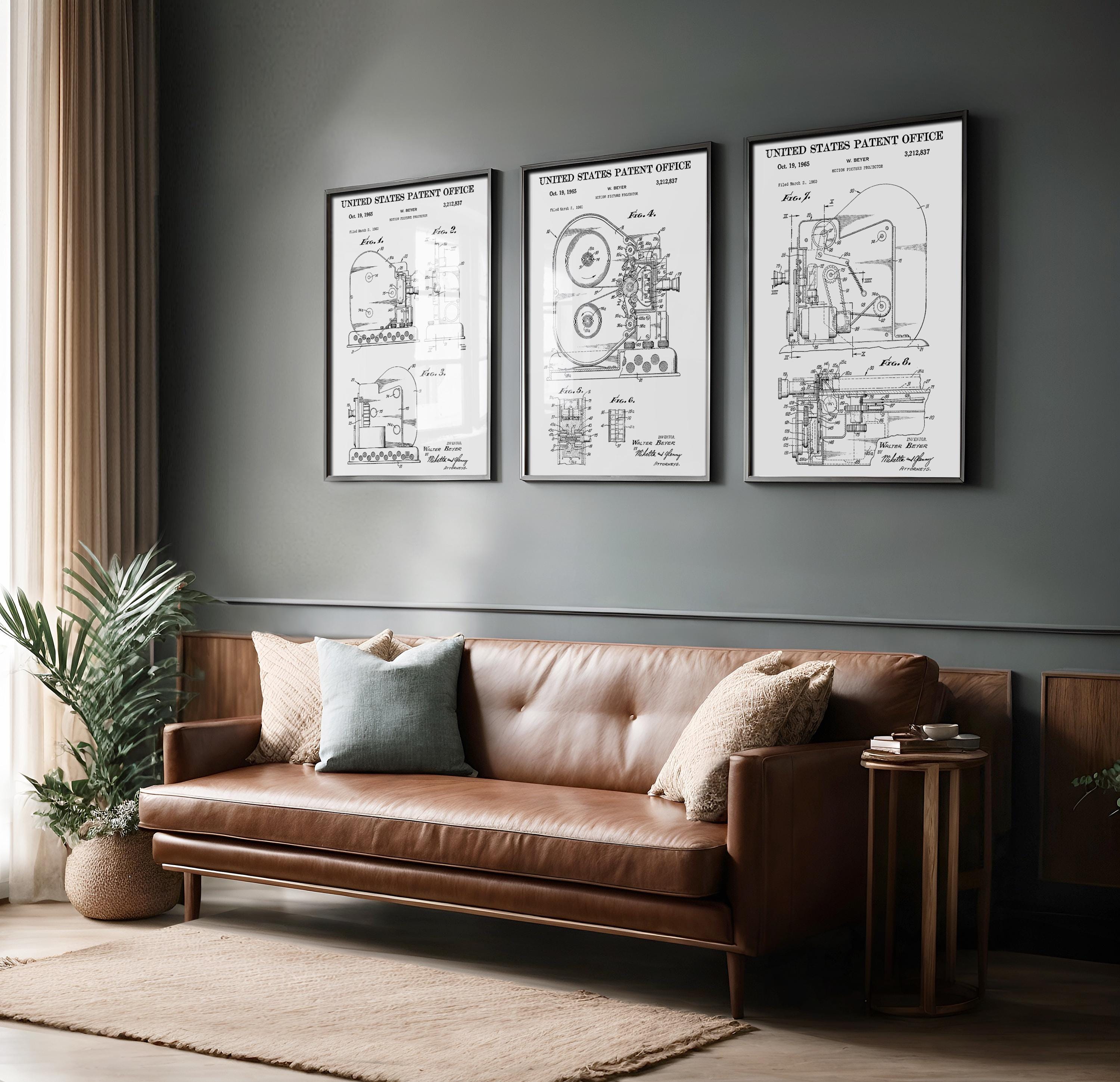 Set of 3 Patent Posters Cinema Projector (US3212837) – Cinema Wall Art, Vintage Technology Print, Gift for Movie Lover